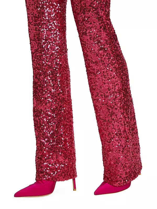 Shop Badgley Mischka Sequin-Embroidered Boot-Cut Pants