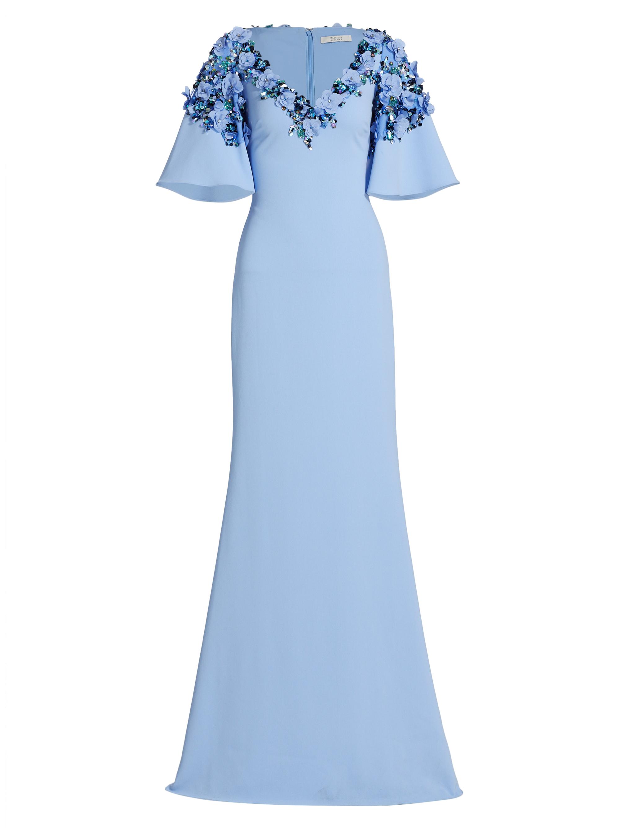 Badgley Mischka Women's Floral & Bead-Embellished Gown - Periwinkle