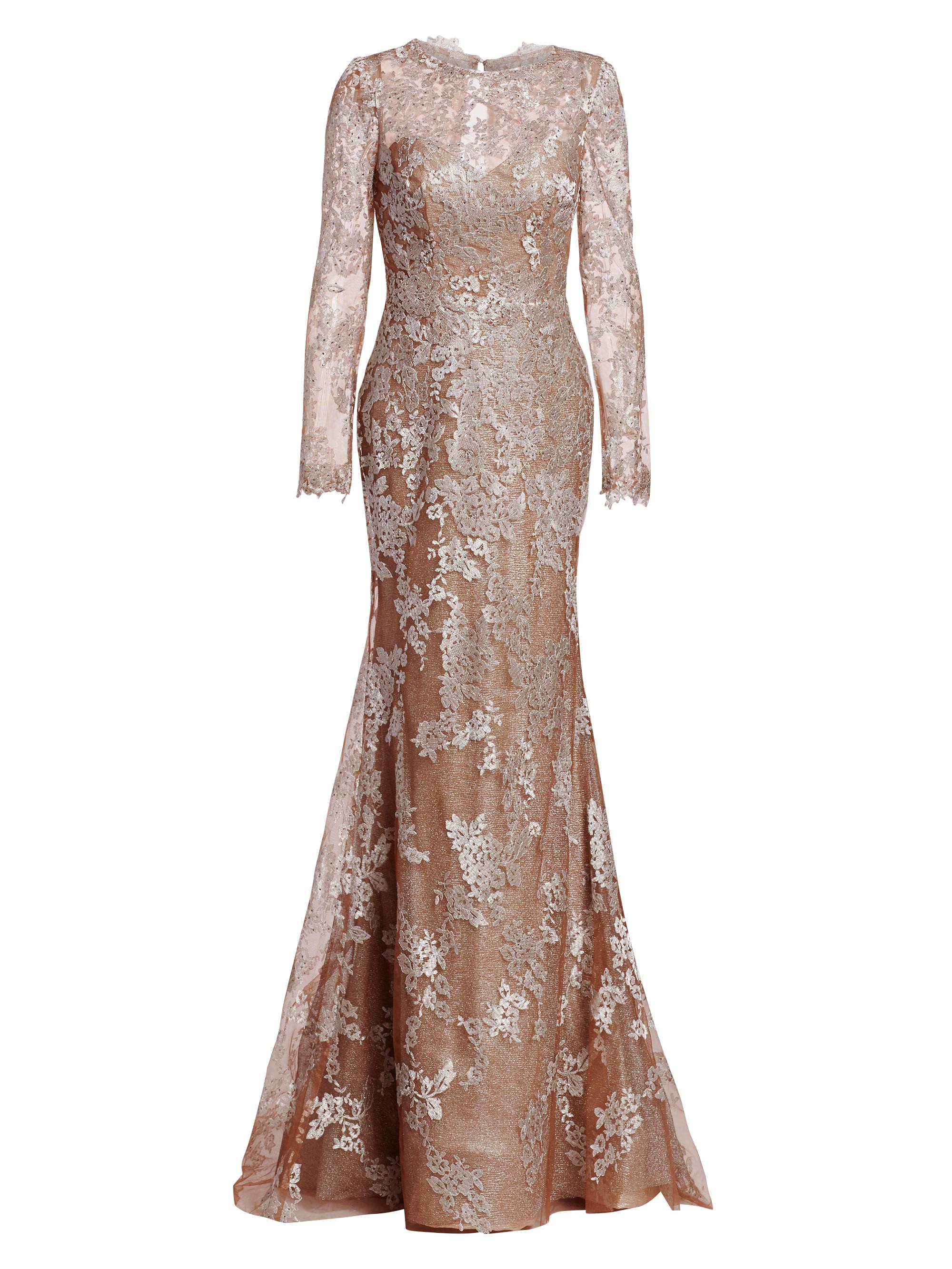 Tadashi Shoji V-Neck Metallic Jersey Gown | Saks Fifth Avenue