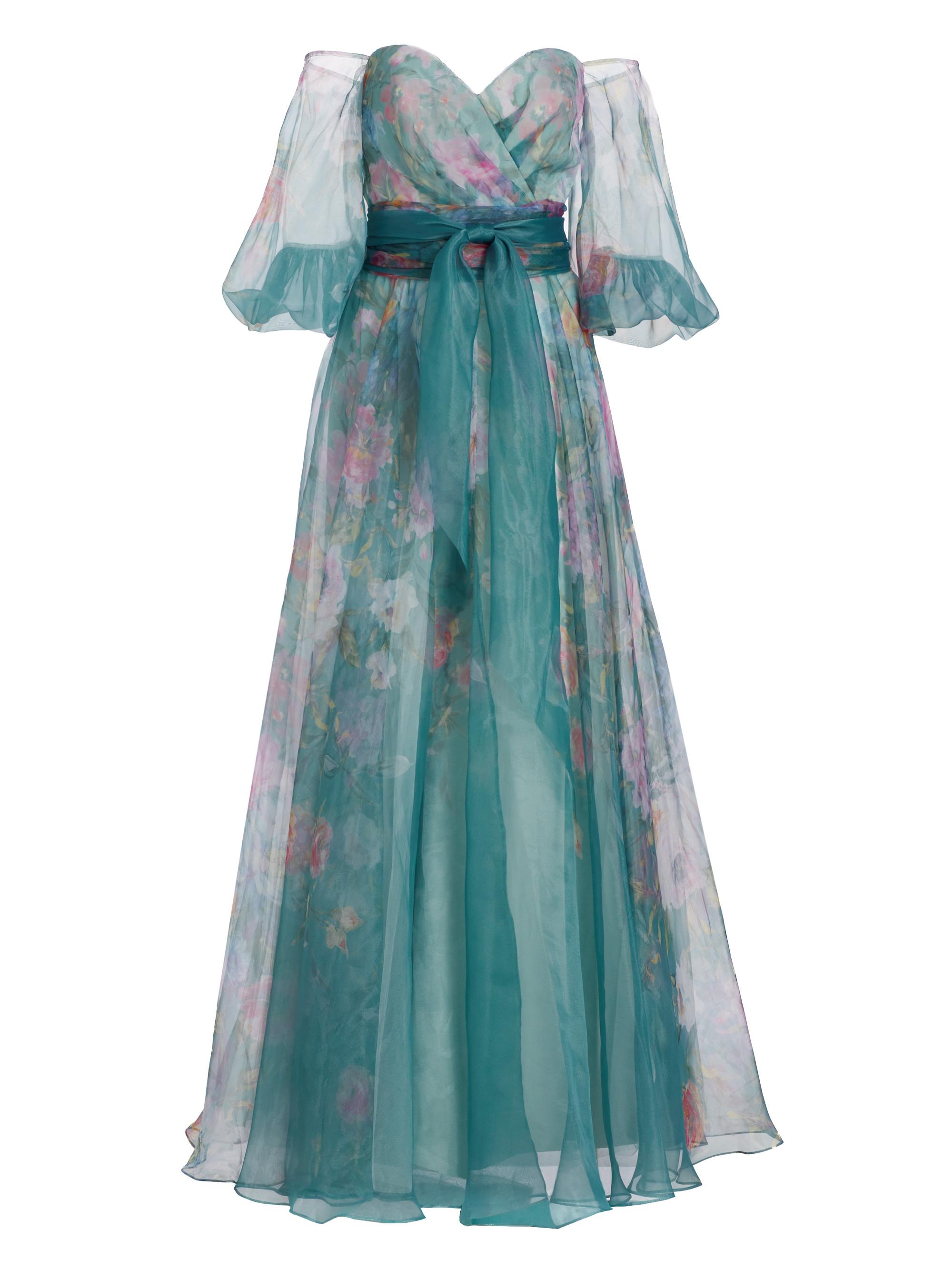 Rene Ruiz Collection Women's Floral Belted Off-The-Shoulder Gown - Blue Floral