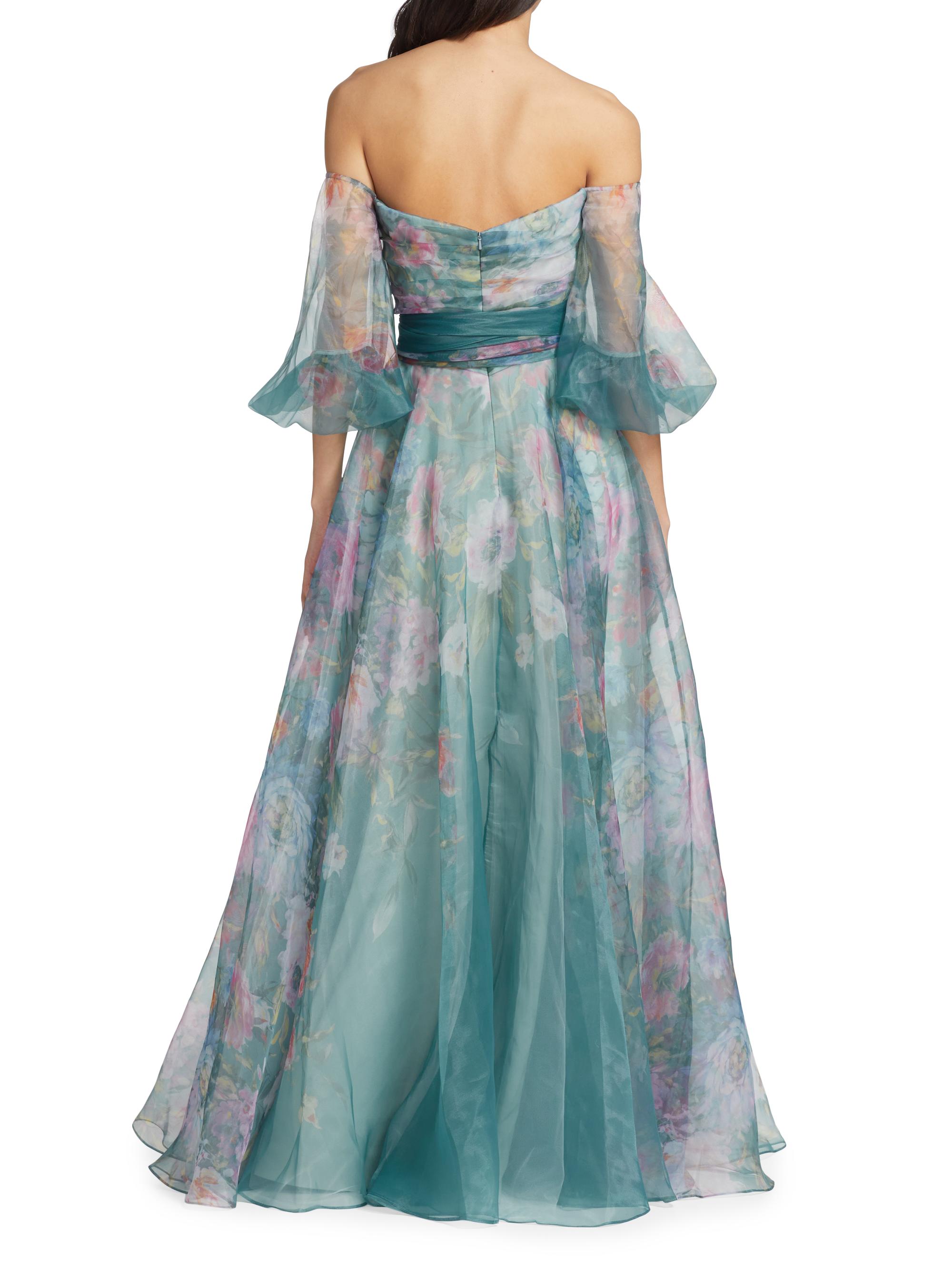 Rene Ruiz Collection Floral Belted Off-The-Shoulder Gown | Saks Fifth Avenue