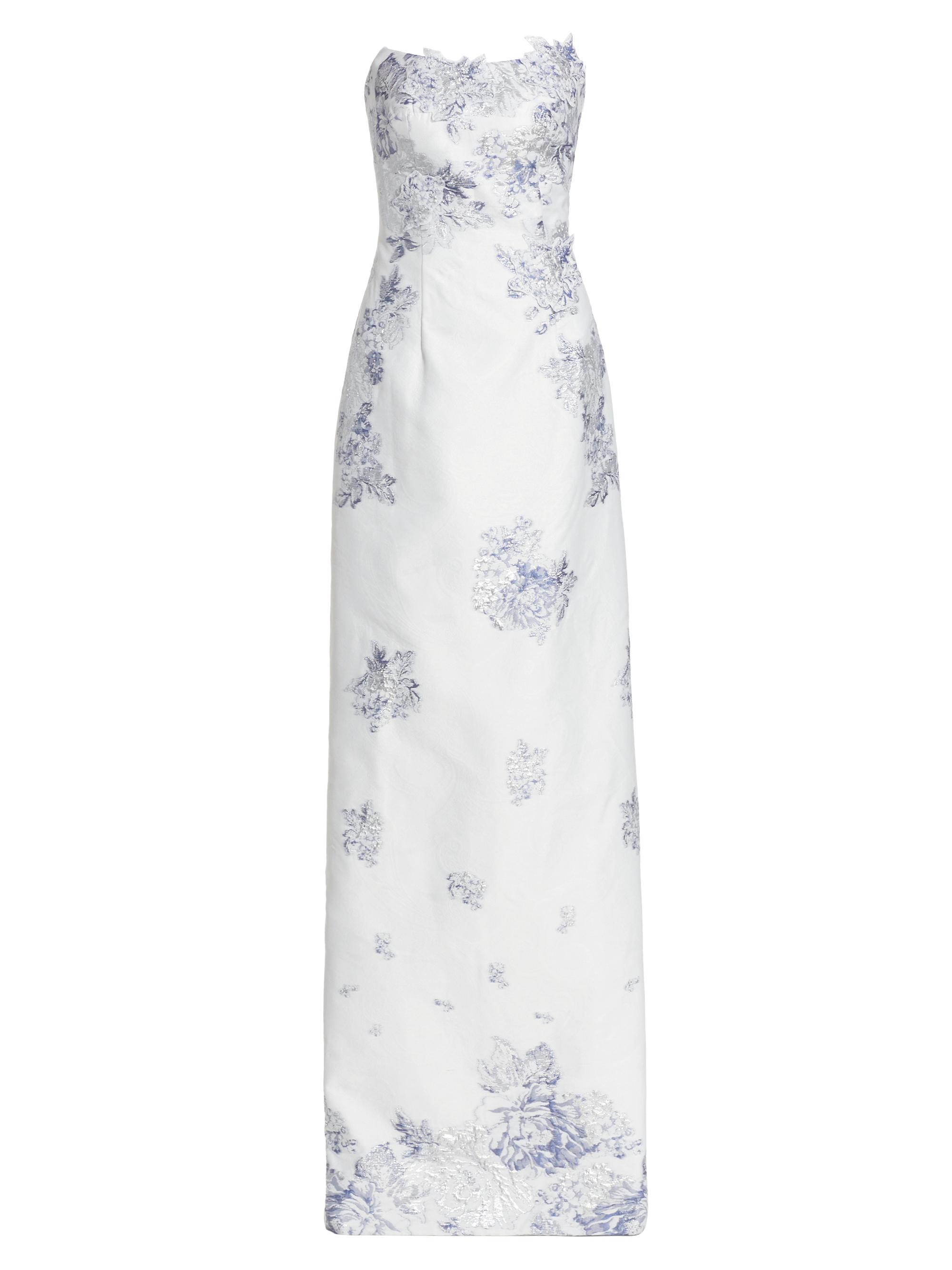 Rene Ruiz Collection Women's Strapless Floral Jacquard Mermaid Gown - Blue