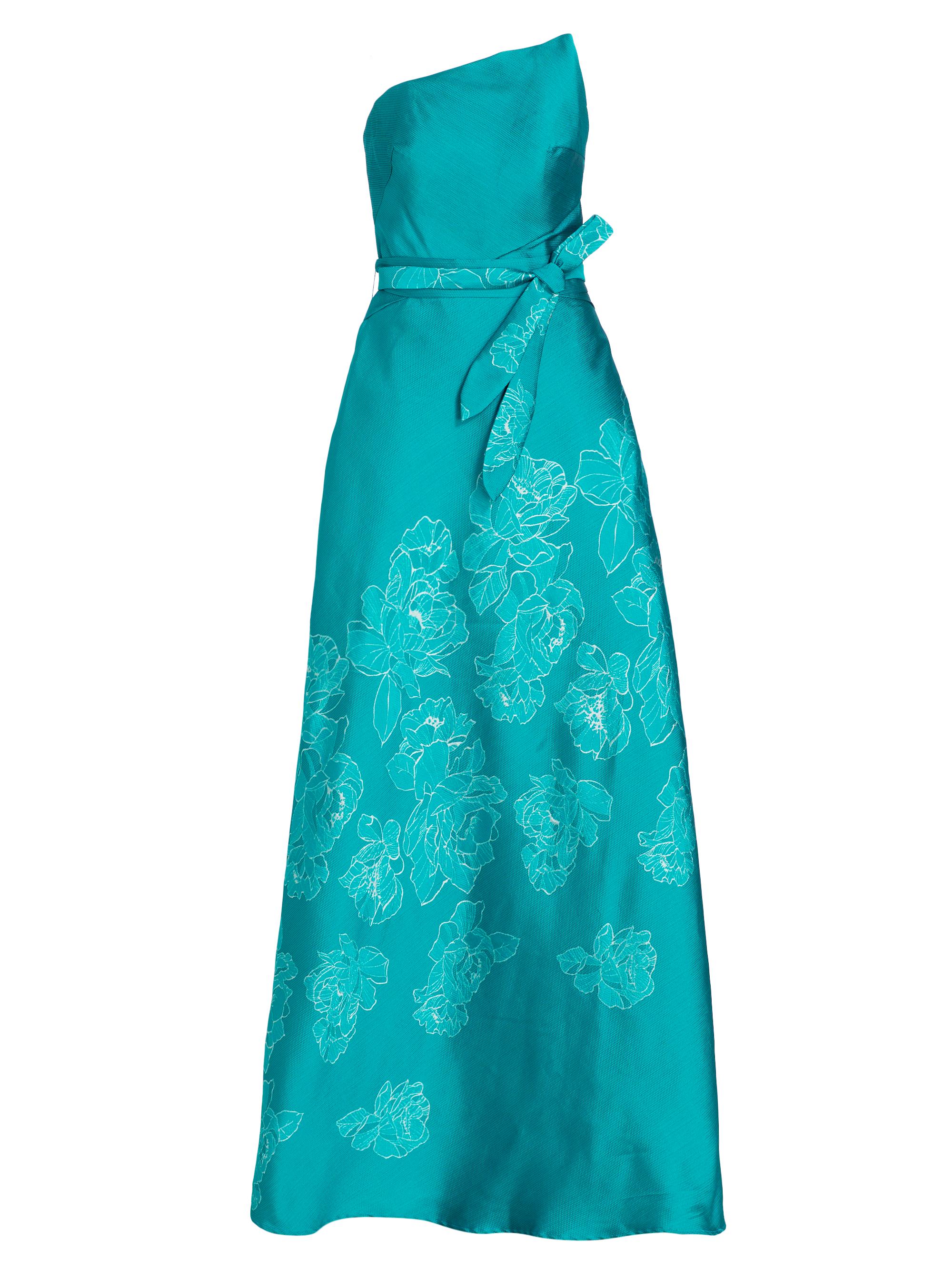 Rene Ruiz Collection Women's Strapless Floral-Embroidered Gown - Teal Blue