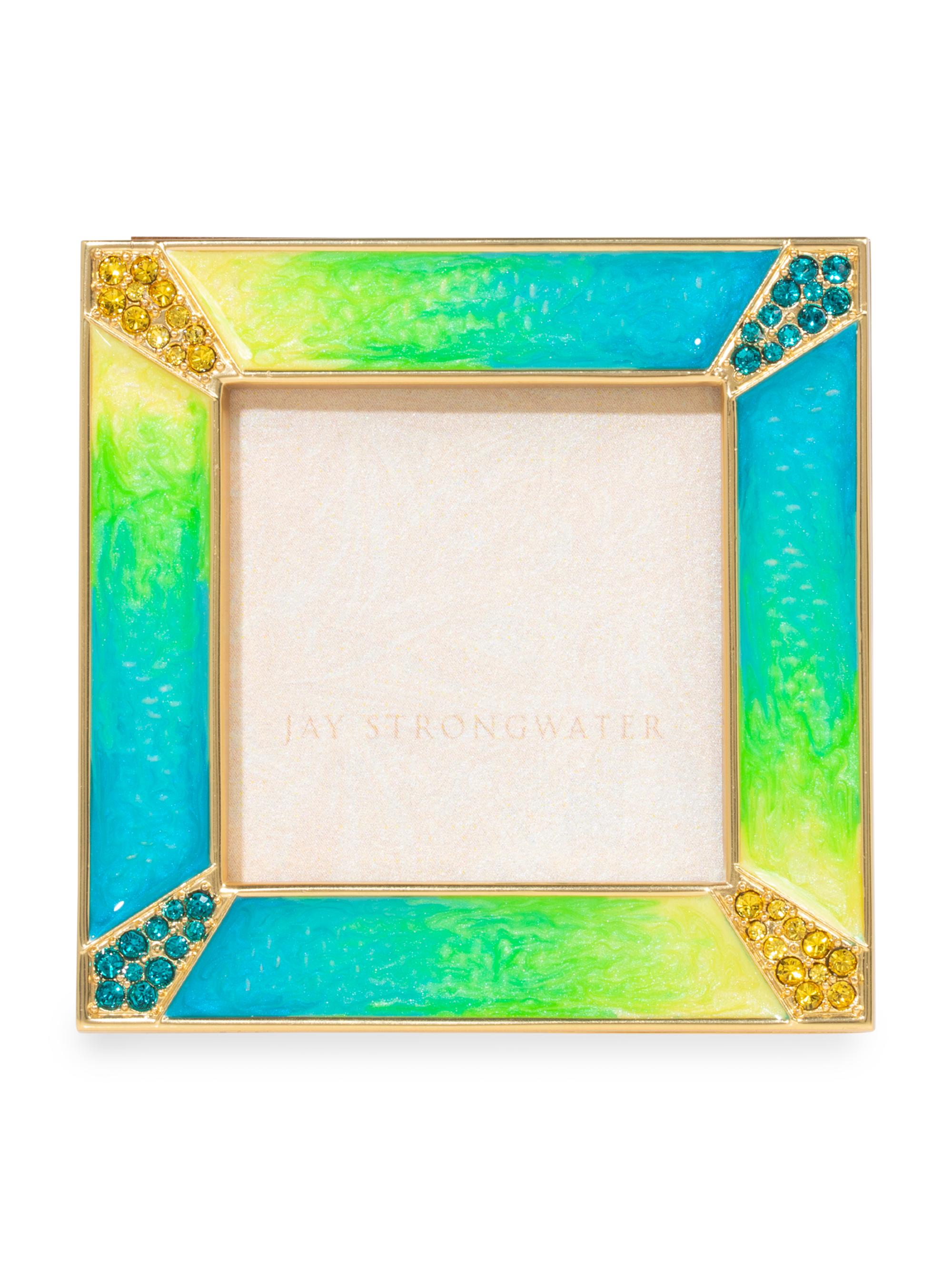 Jay Strongwater Leland 14K-Gold-Plated, Enamel & Glass Crystal 2" x 2" Square Frame - Electric Green