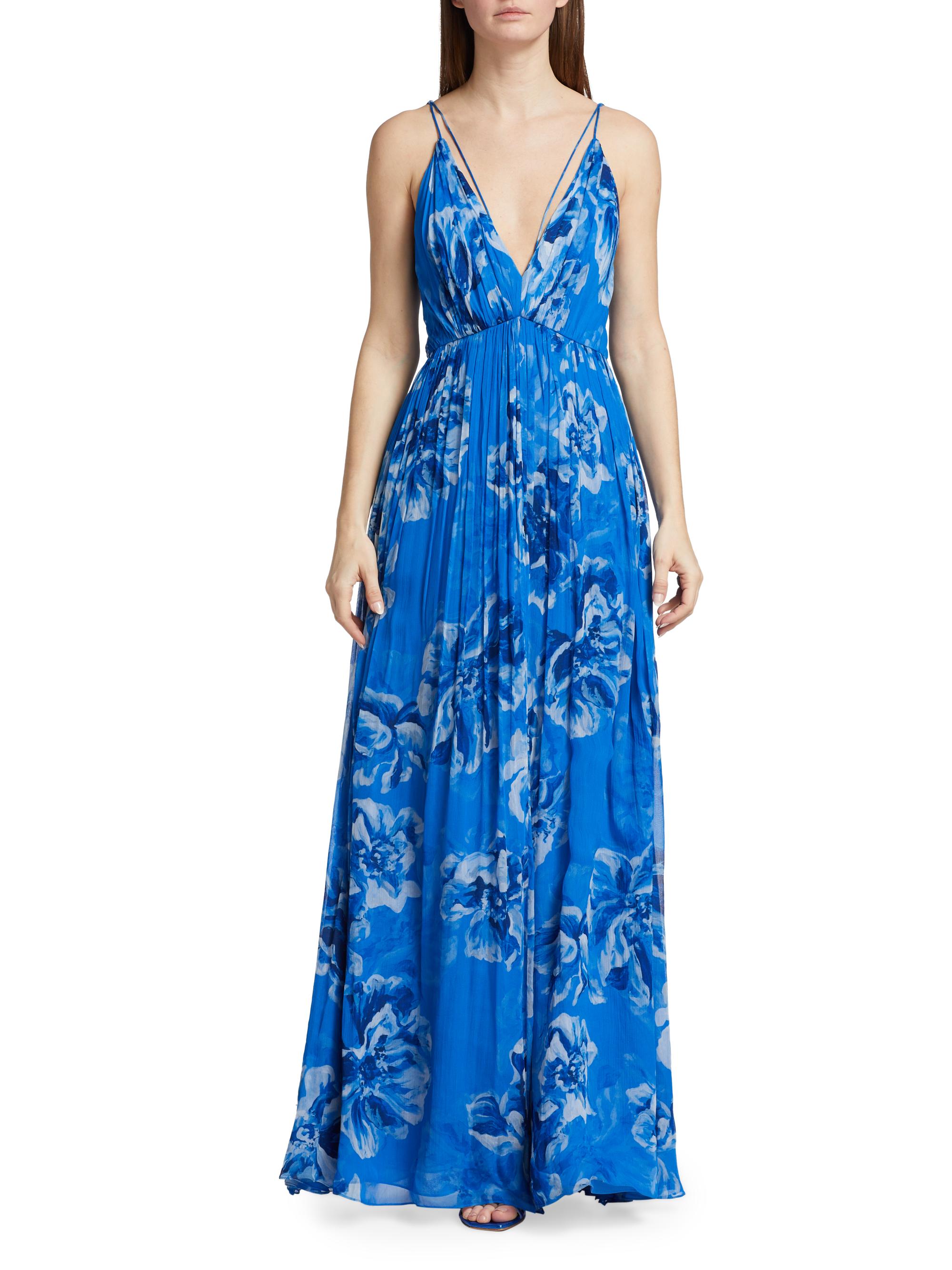 Logo floral silk chiffon gown