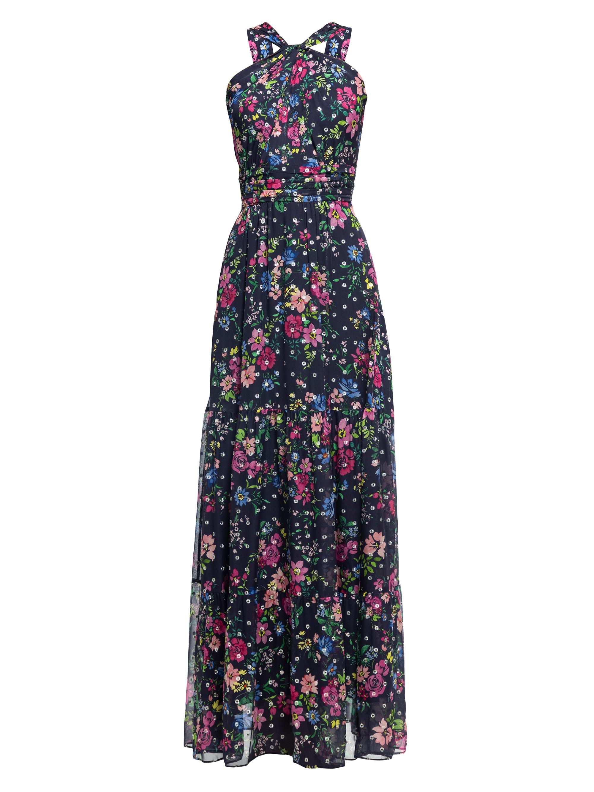 Shoshanna Women's Nelle Floral Tiered Maxi Dress - Navy Fuchsia Multi