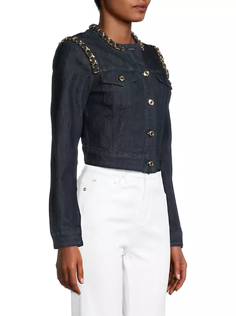 Shop MICHAEL Michael Kors Chain-Embellished Denim Jacket