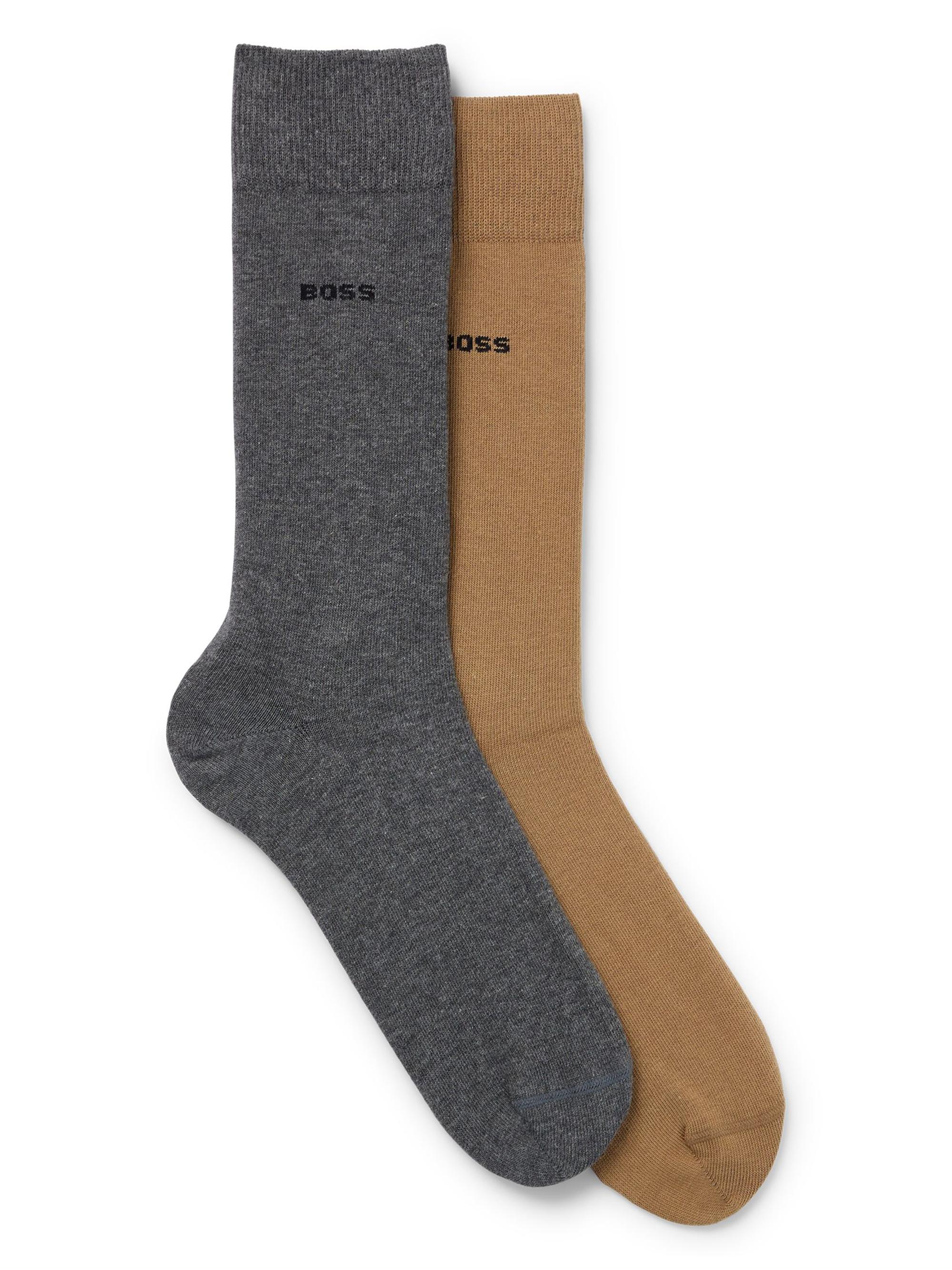 BOSS Men's Two-Pack of Cotton-Blend Regular-Length Socks - Beige