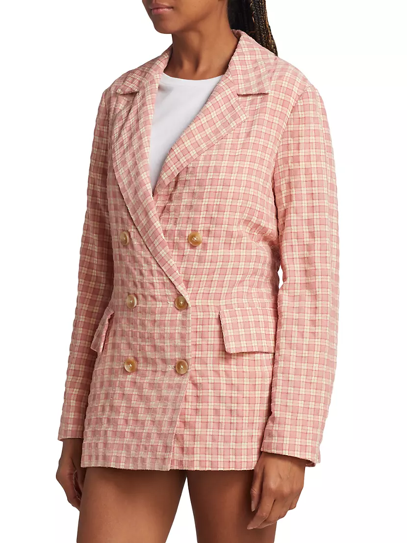 Preowned 1968 Courrèges Pink & White Checked Double-breasted