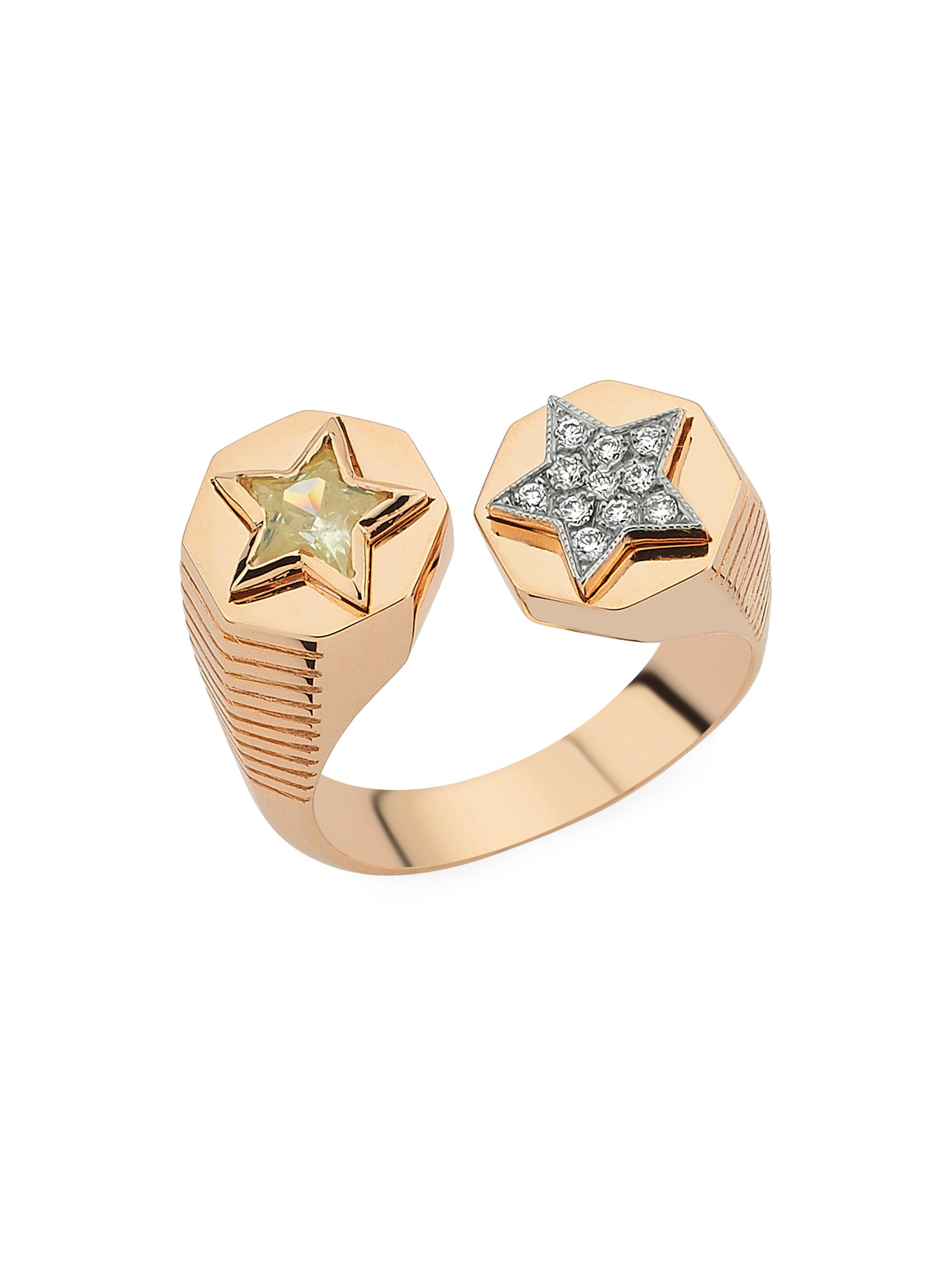 Melis Goral Women's Mirror Two-Tone 14K Gold, Citrine & 0.09 TCW Diamond Star Cuff Ring - Rose Gold