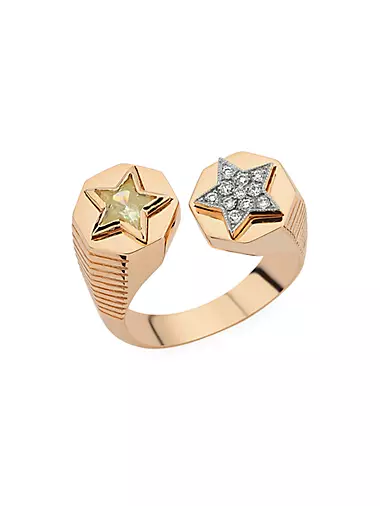 Mirror Two-Tone 14K Gold, Citrine & 0.09 TCW Diamond Star Cuff Ring