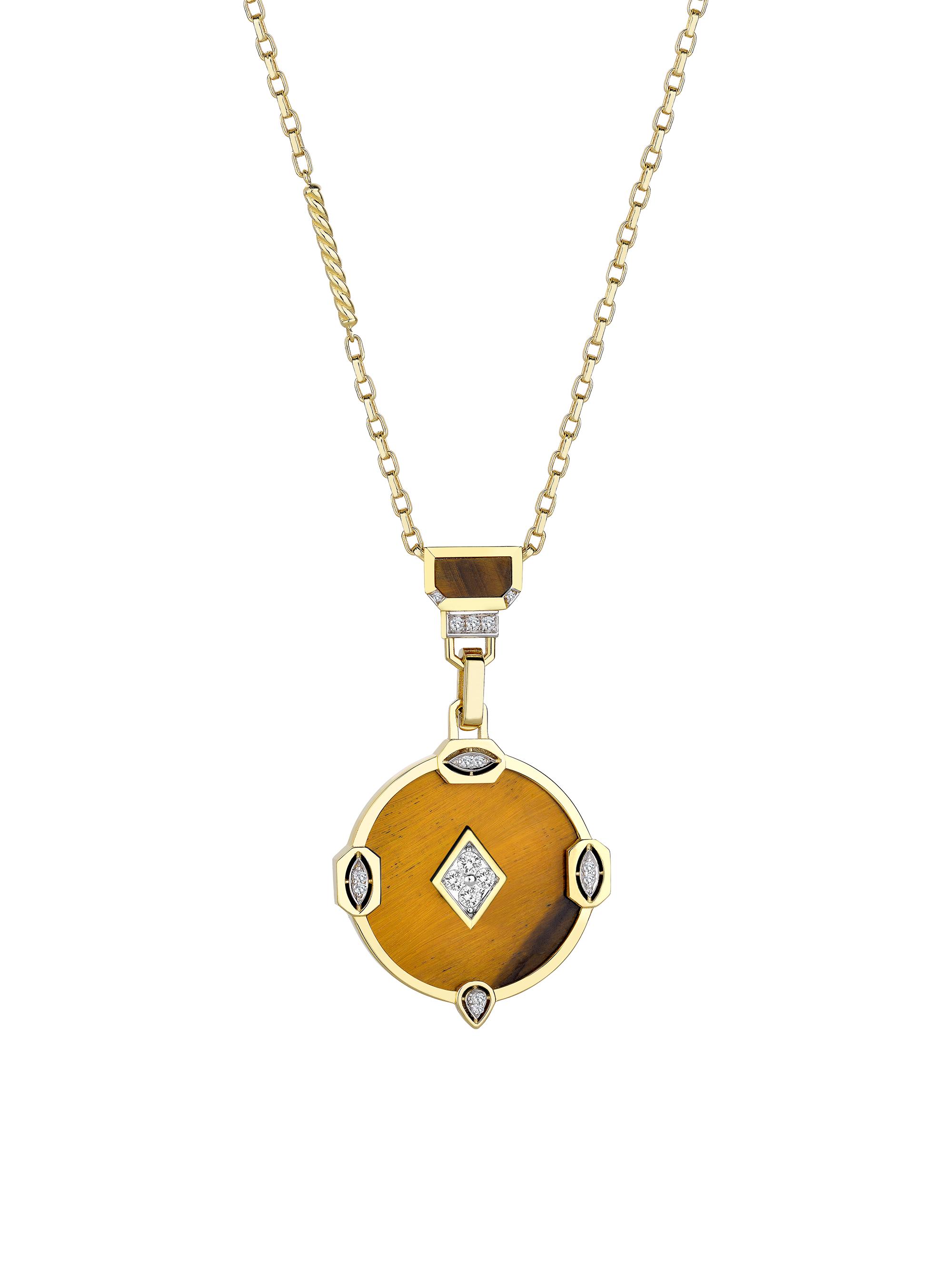 Melis Goral Women's Focus 14K Yellow Gold, Tiger's Eye & 0.20 TCW Diamond Pendant Necklace - Gold