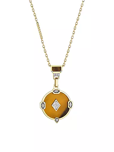 Focus 14K Yellow Gold, Tiger's Eye & 0.20 TCW Diamond Pendant Necklace