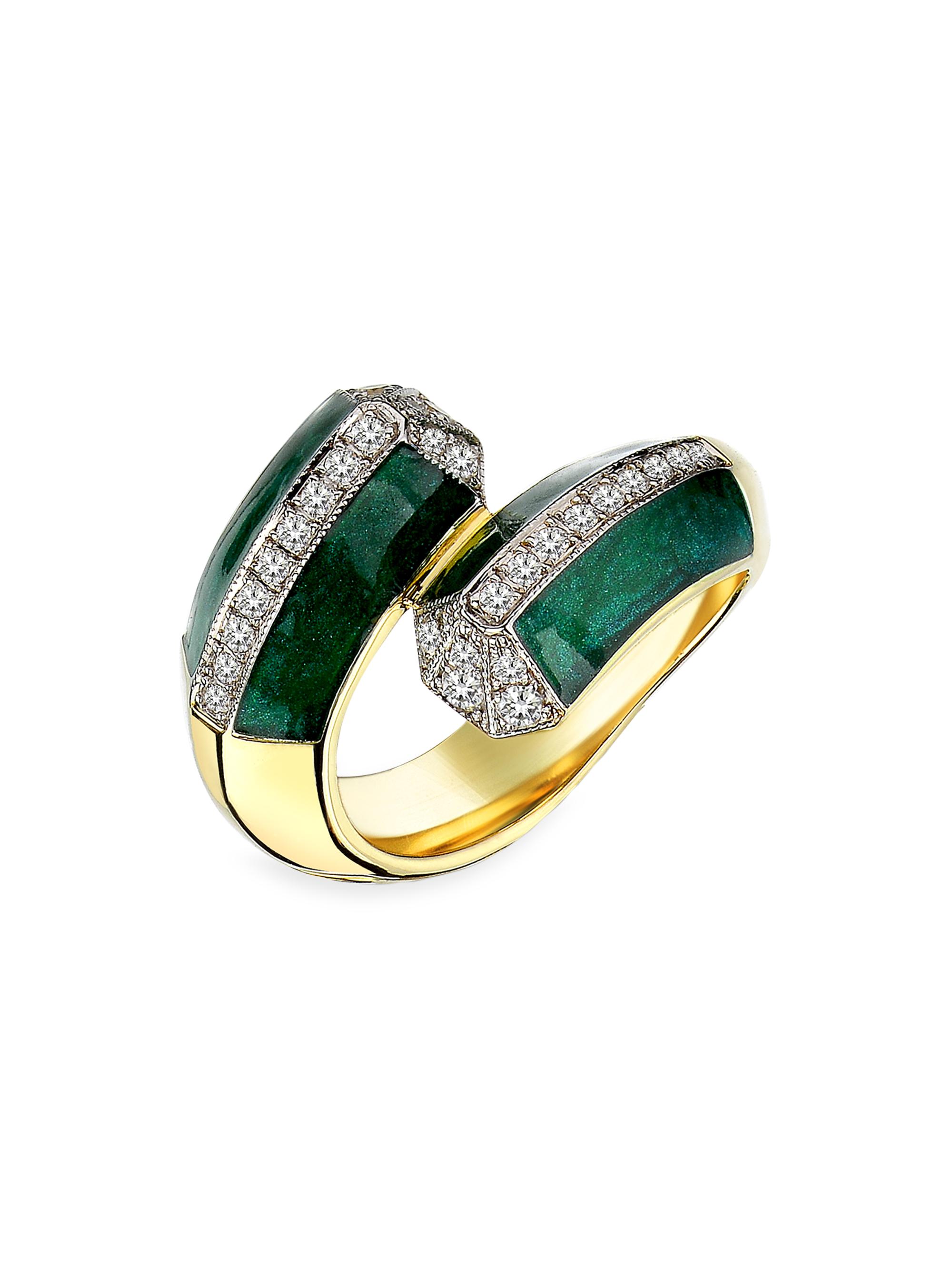 Melis Goral Women's 14K Yellow Gold, Malachite Enamel & 0. TCW Diamond Bypass Ring - Gold