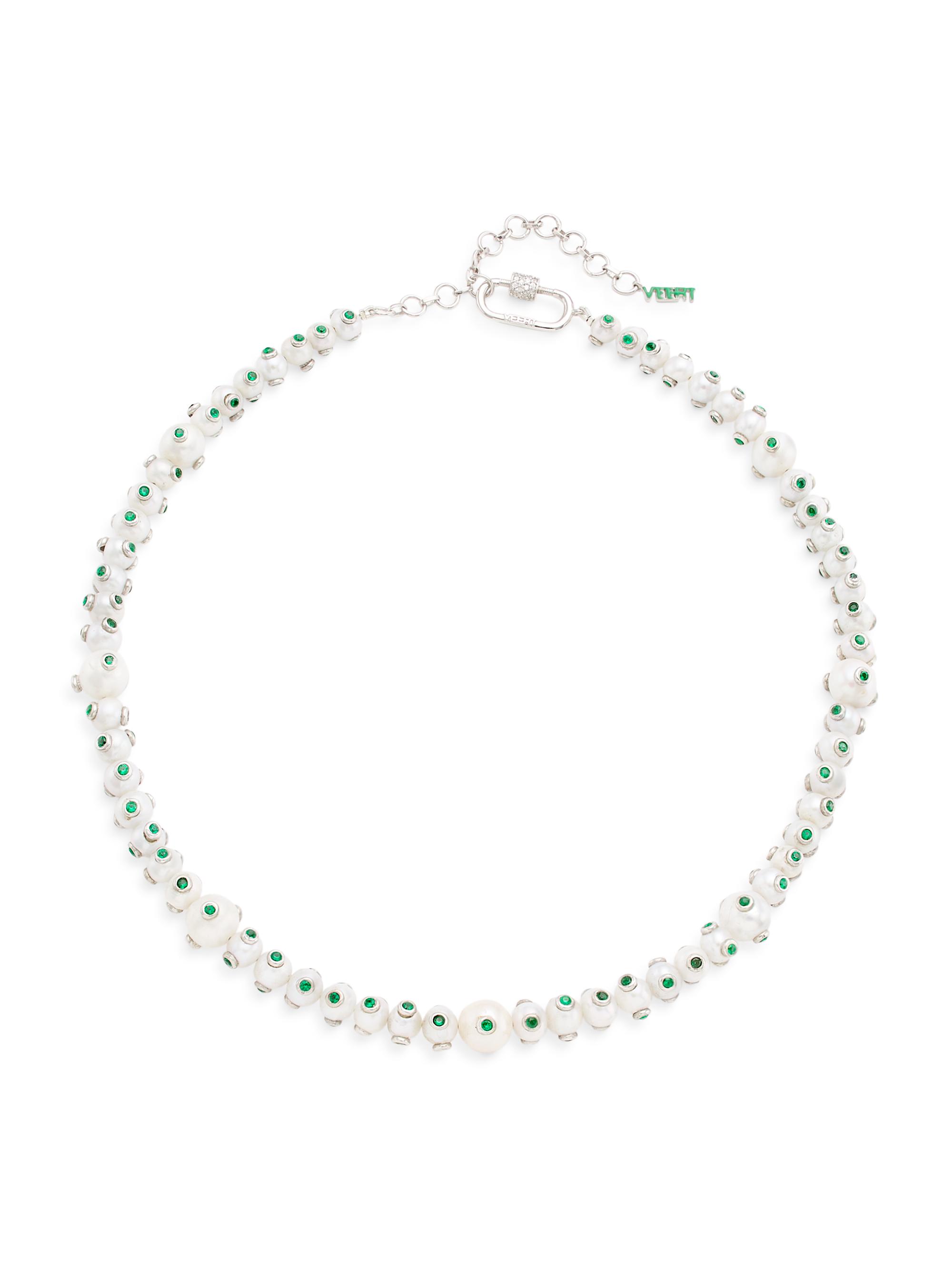 Veert Men's The Green Polka Dot Freshwater Pearl & Cubic Zirconia Necklace - White Gold