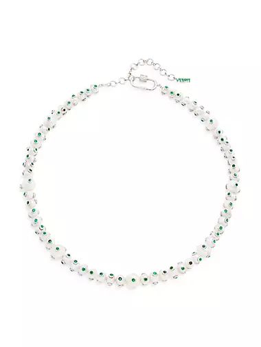 The Green Polka Dot Freshwater Pearl & Cubic Zirconia Necklace