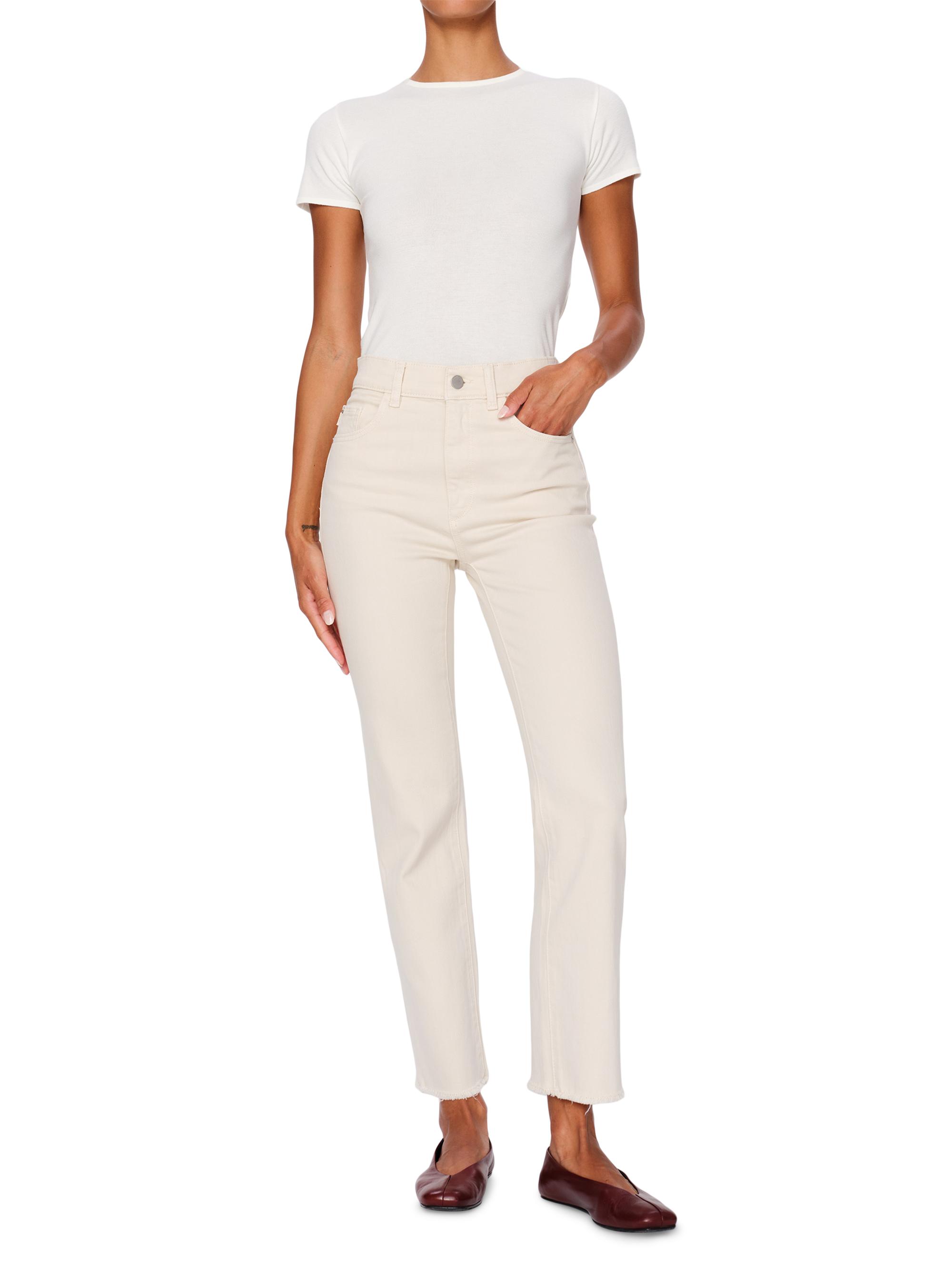 DL1961 Premium Denim Women's Patti Straight High Rise Vintage Ankle Jeans - Ecru