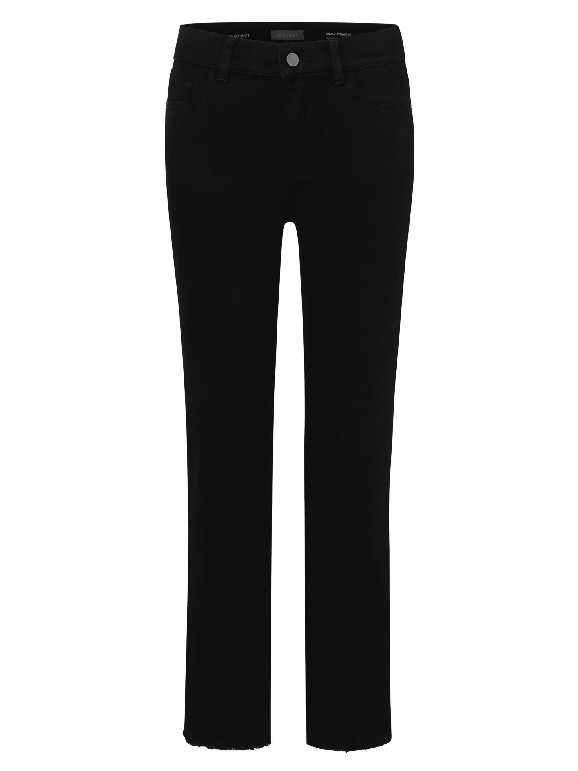 DL1961 Women's Mara Straight Mid Rise Instasculpt Ankle Jeans - Black Peached Raw