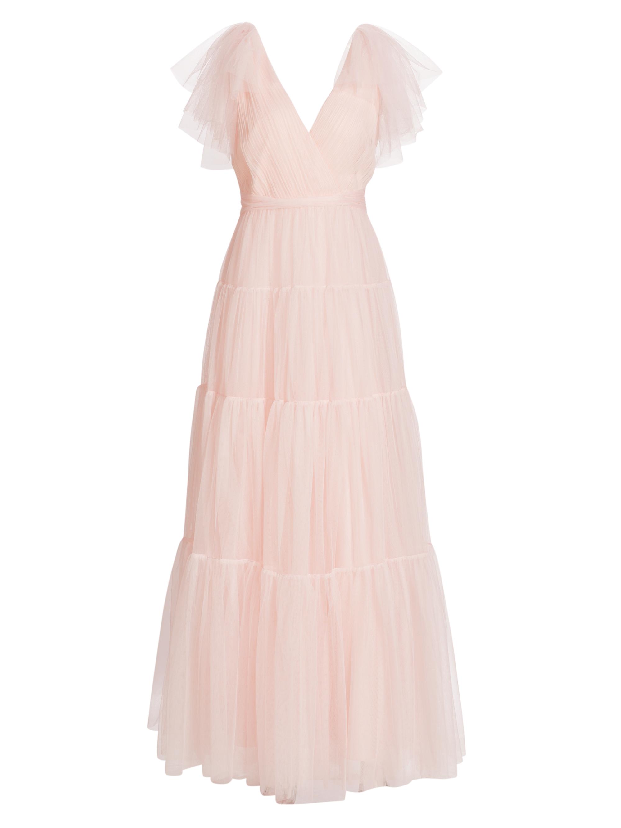 ml monique lhuillier flutter sleeve pleated maxi dress Monique Lhuillier Flutter-Sleeve Tulle Maxi Dress In Sweet Pea - 75% Off
