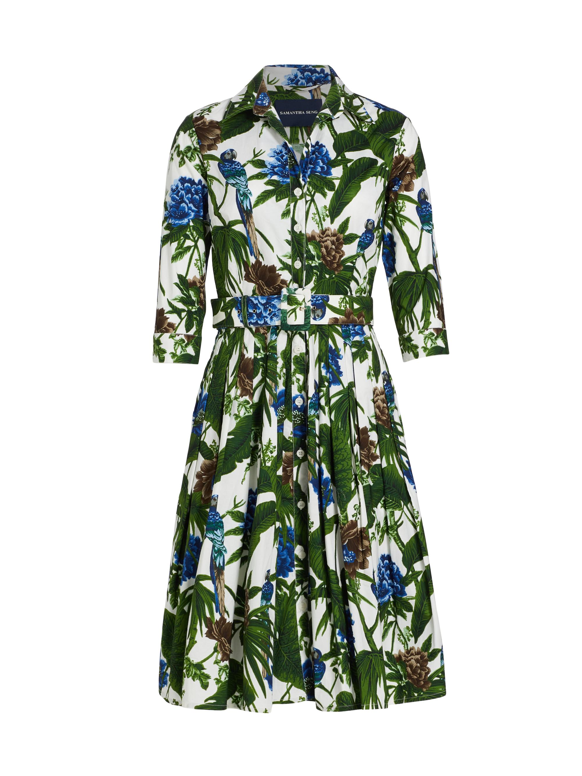 Samantha Sung Audrey Tropical-Print Midi-Dress | Saks Fifth Avenue