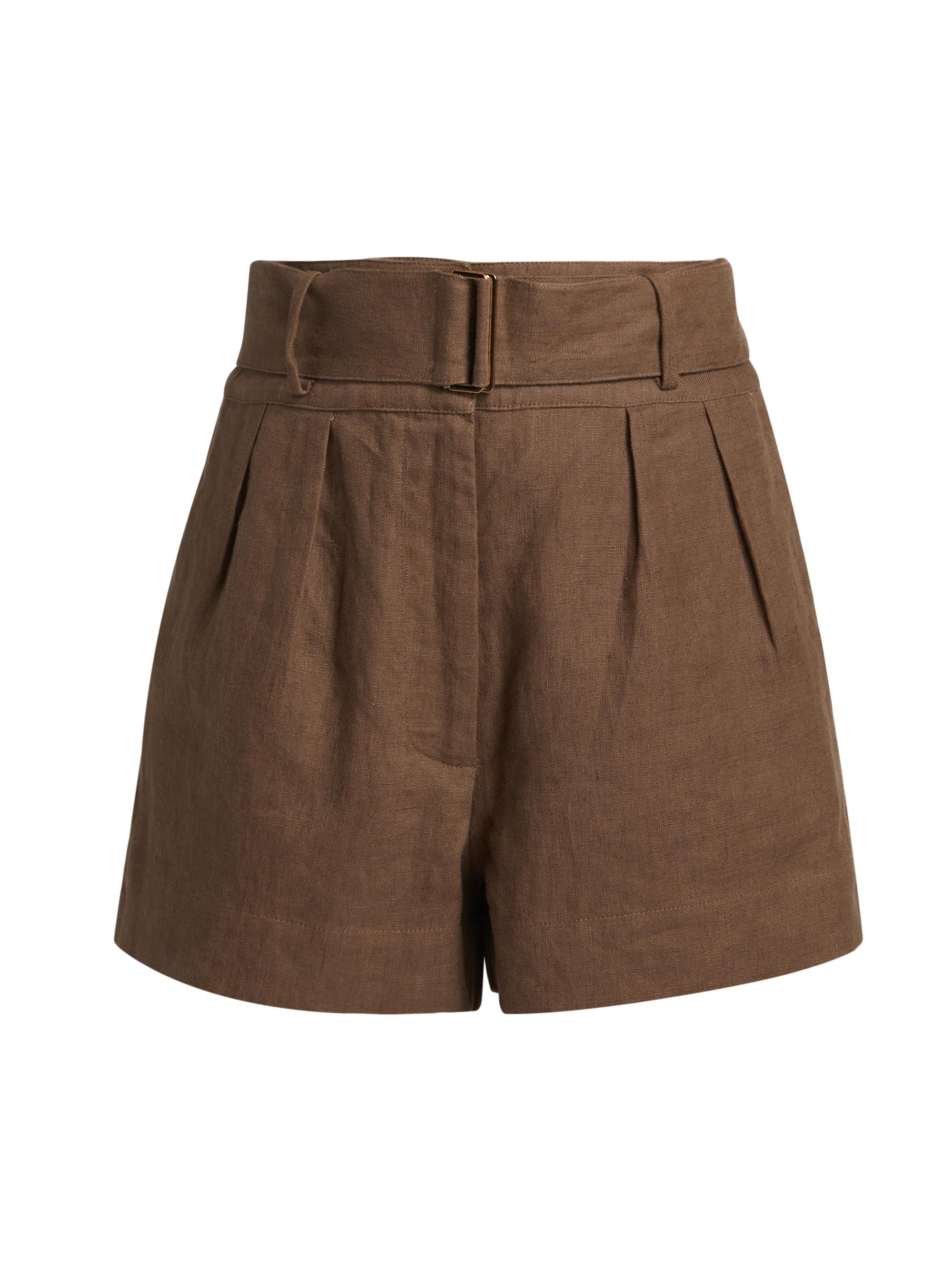 Hevron Women's Zinna Belted Linen Shorts - Chocolate