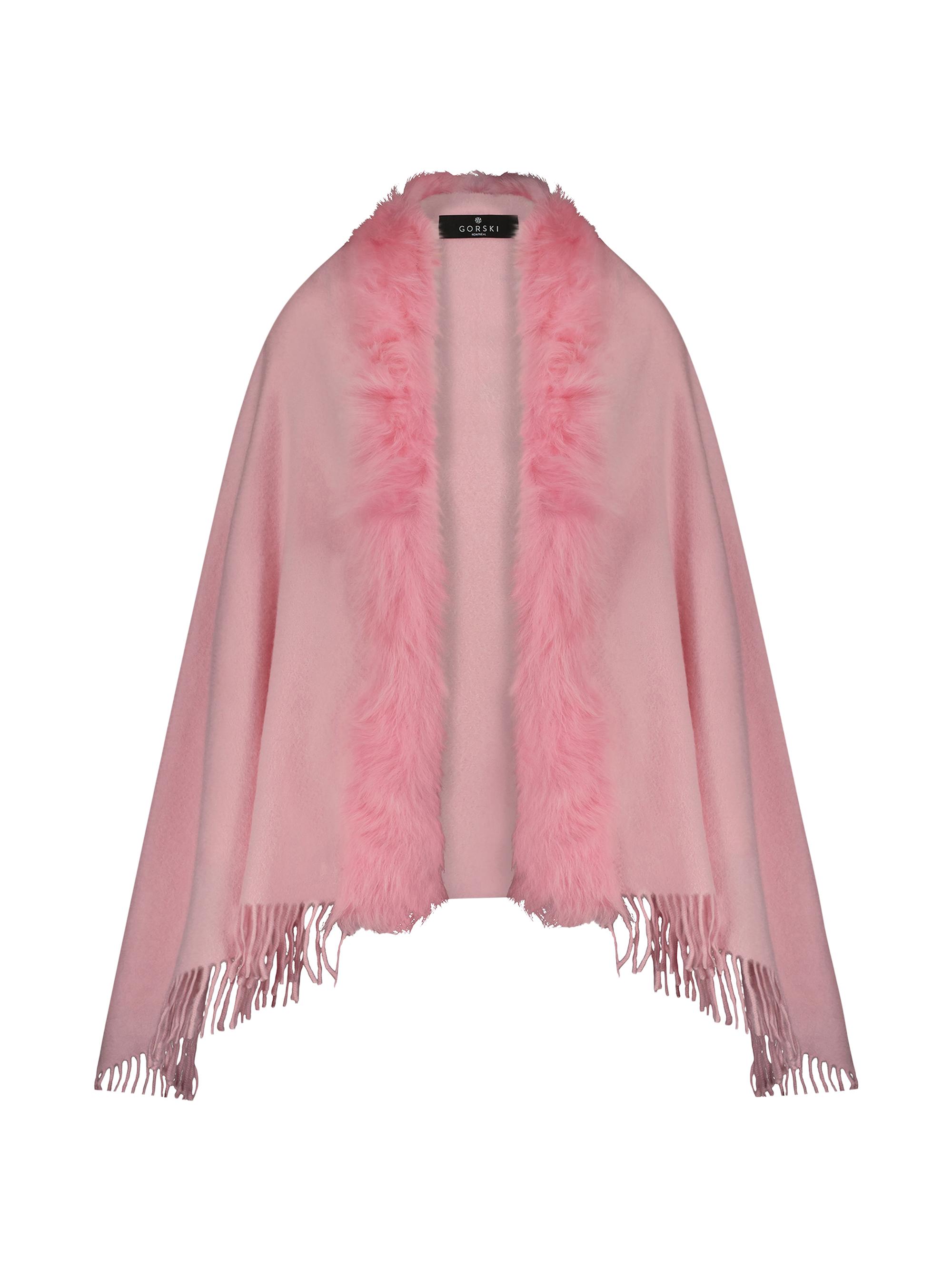 Gorski Women's Cashmere Stole with Toscana Lamb Trim - Light Pink
