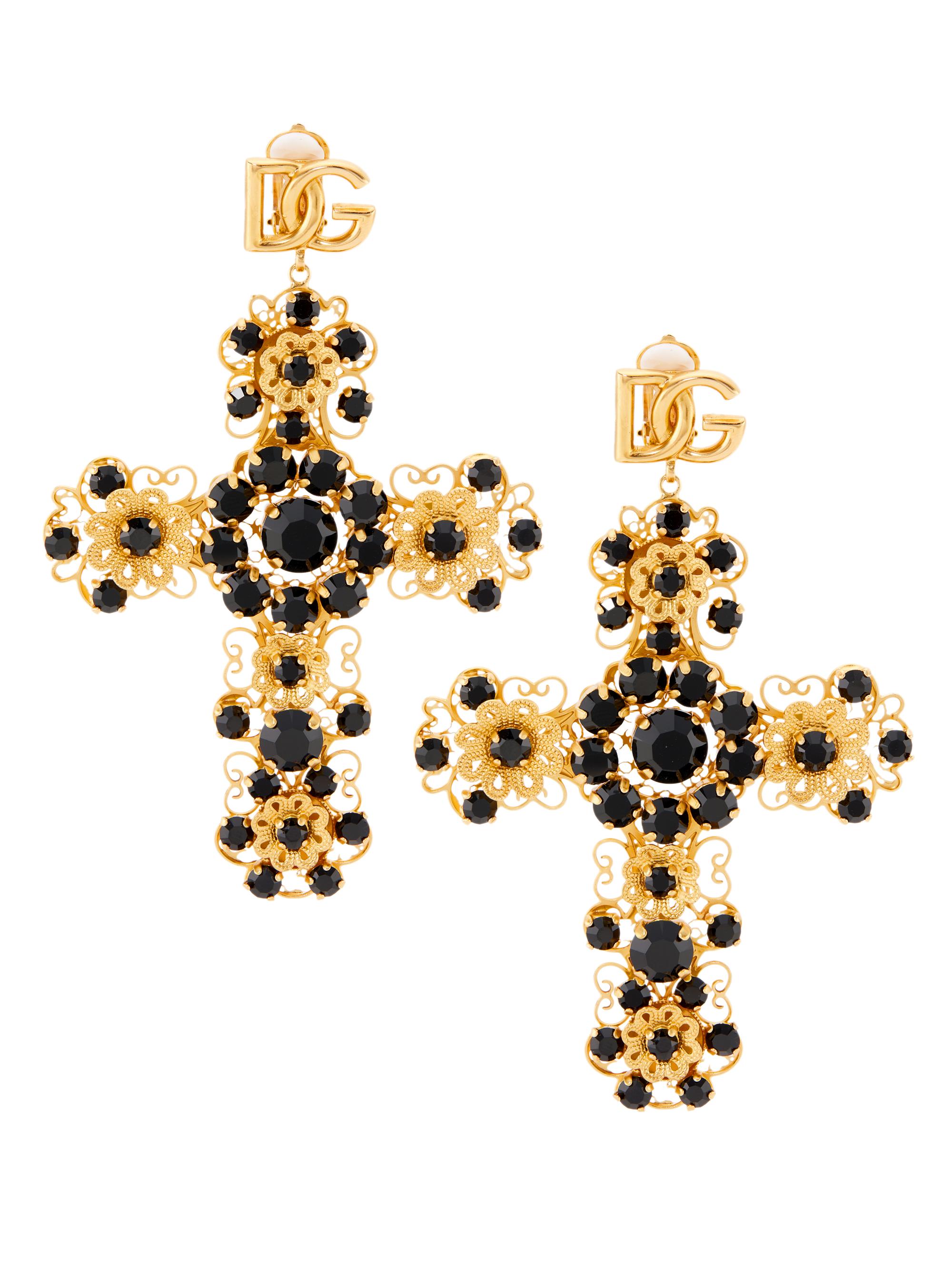 Dolce & Gabbana Women's Goldtone & Glass Crystal Clip-On Cross Drop Earrings - Gold Black