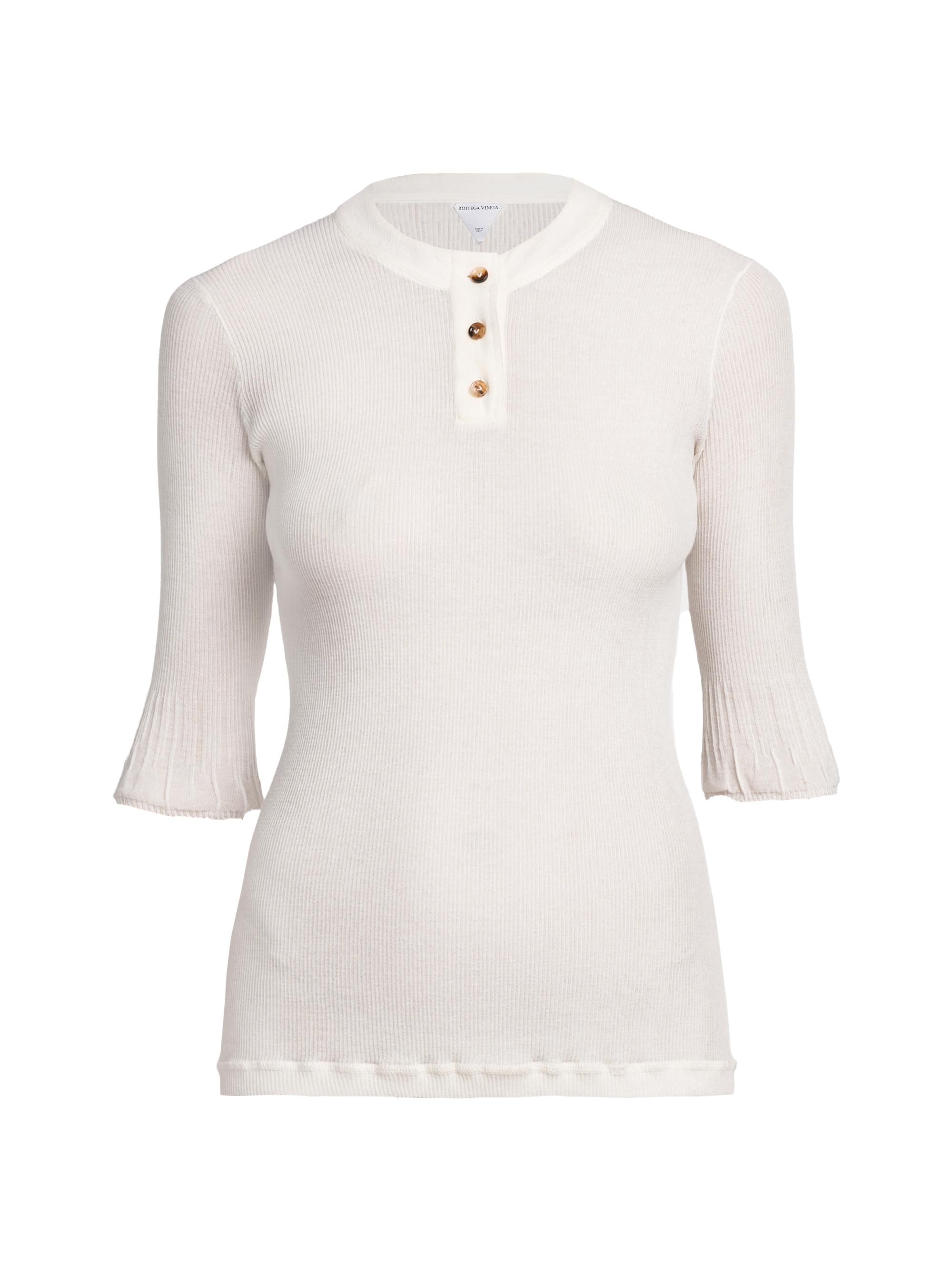 Bottega Veneta Women's Ribbed Henley Top - Chalk