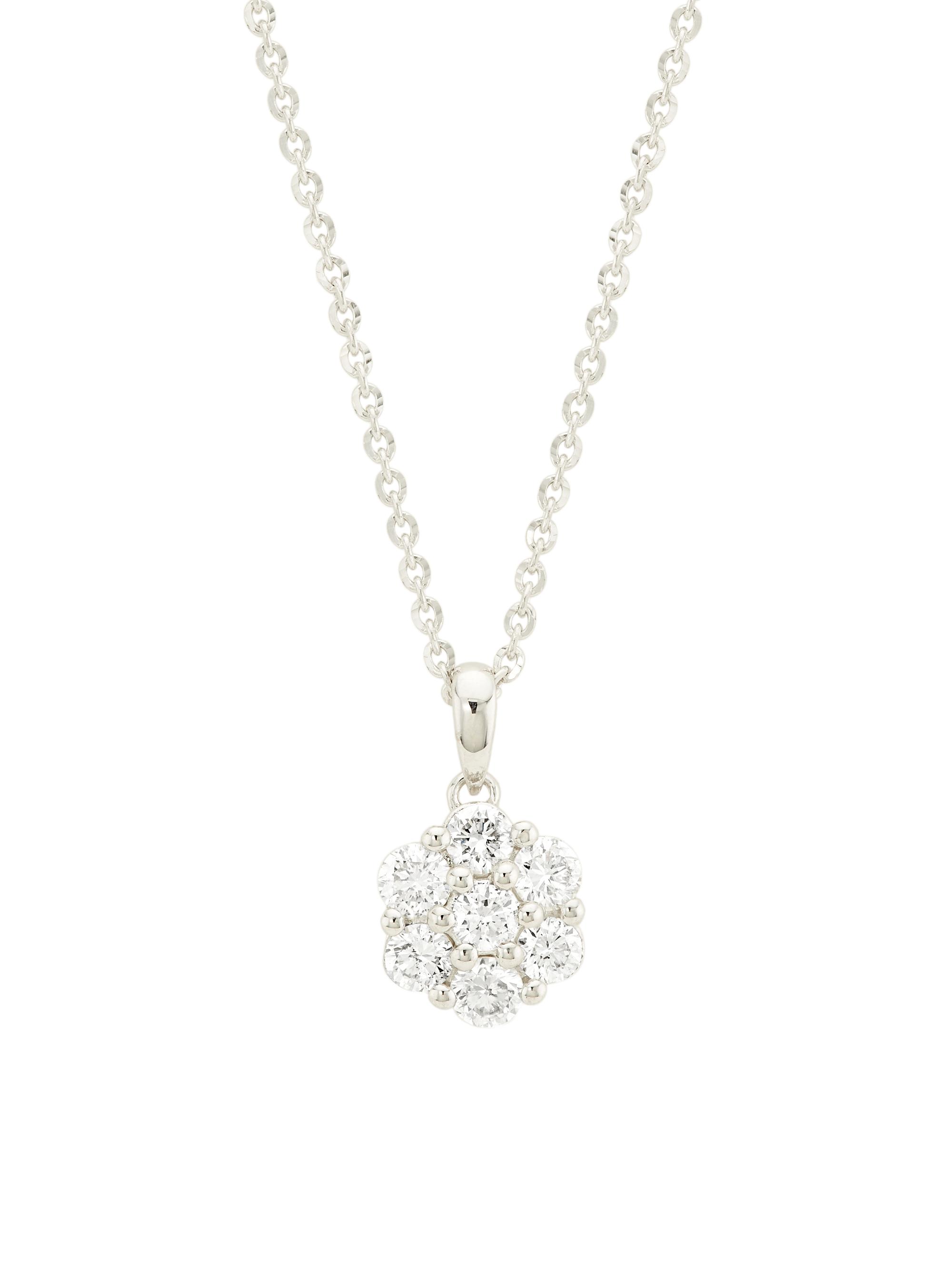 Saks Fifth Avenue Collection Women's 14K White Gold & 0.69 TCW Natural Diamond Cluster Pendant Necklace - White Gold