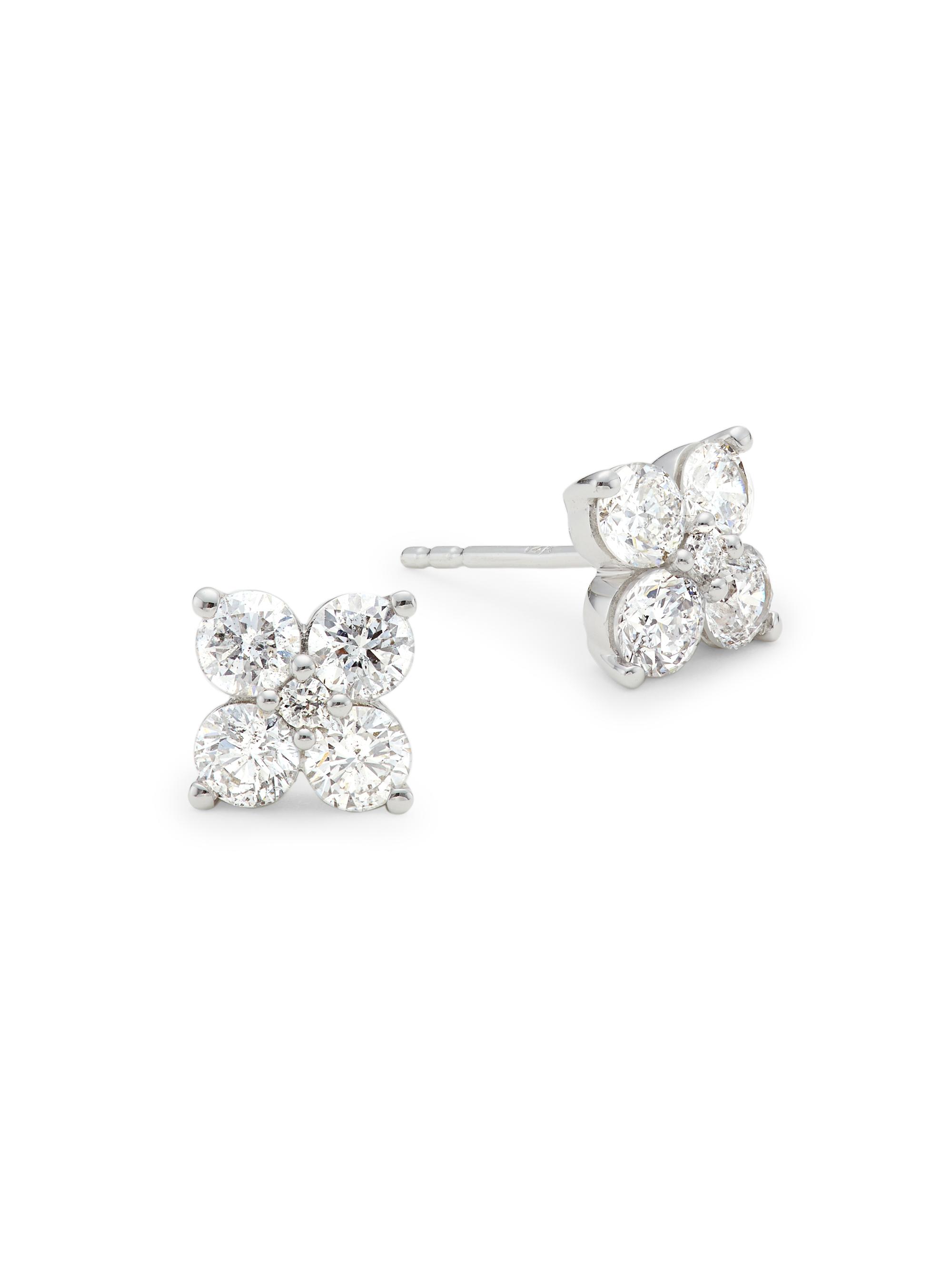 Saks Fifth Avenue Collection Women's 14K White Gold & 1.2 TCW Natural Diamond Cluster Stud Earrings - White Gold