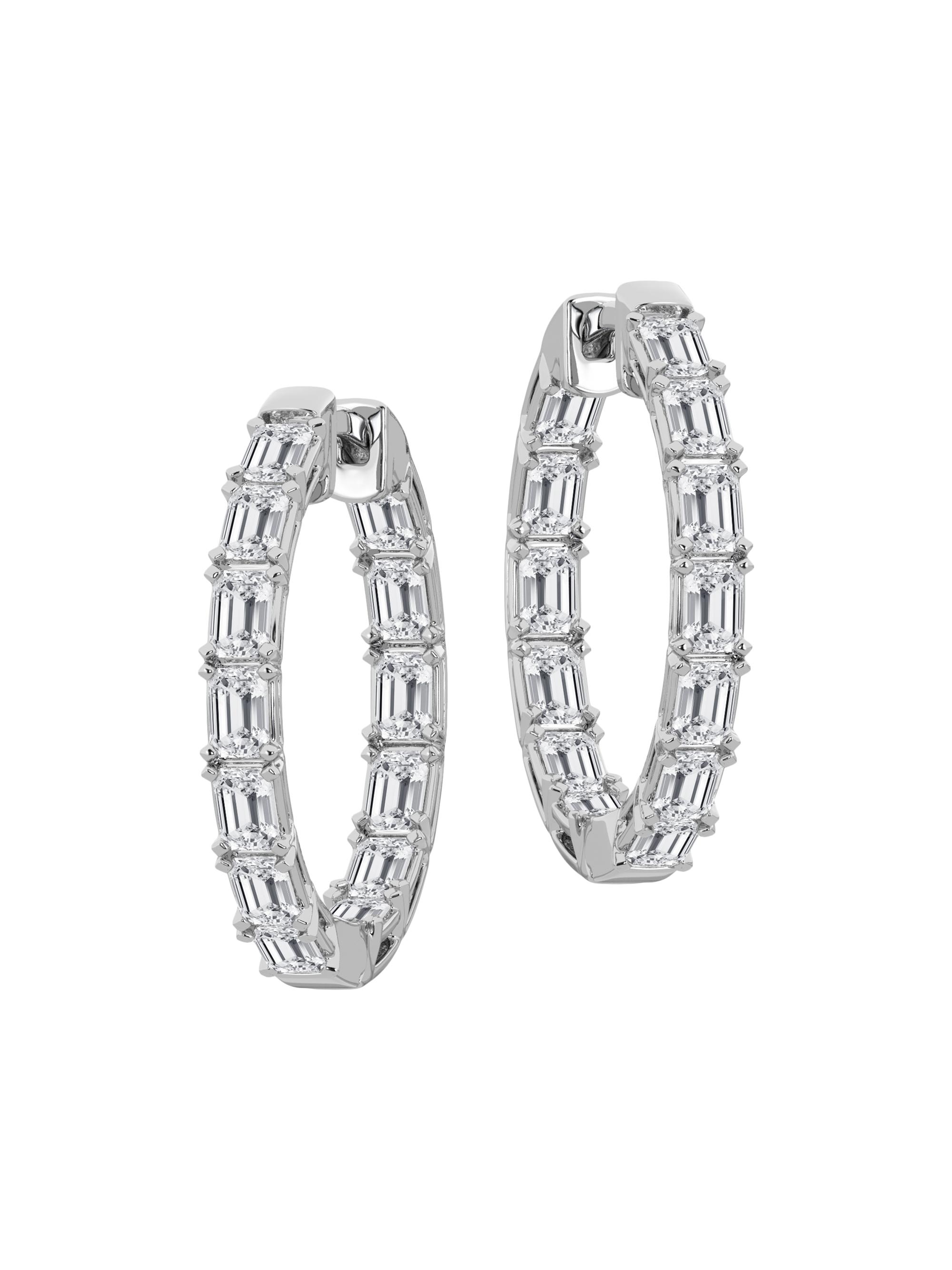 Saks Fifth Avenue Collection Women's 14K White Gold & 3.00 TCW Emerald-Cut Diamond Inside-Out Hoop Earrings - White Gold