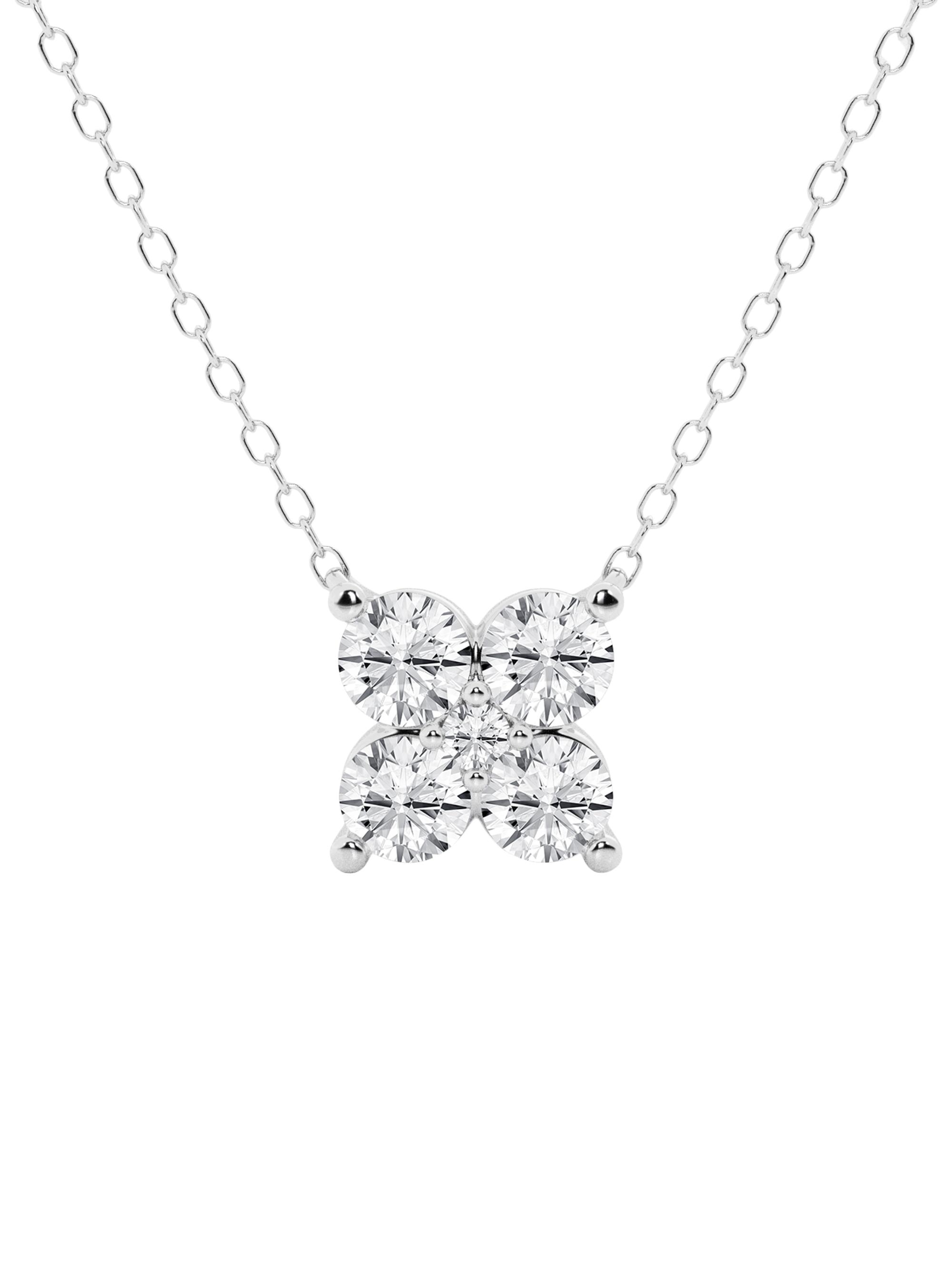 Saks Fifth Avenue Collection Women's 14K White Gold & 0.62 TCW Natural Diamond Cluster Pendant Necklace - White Gold