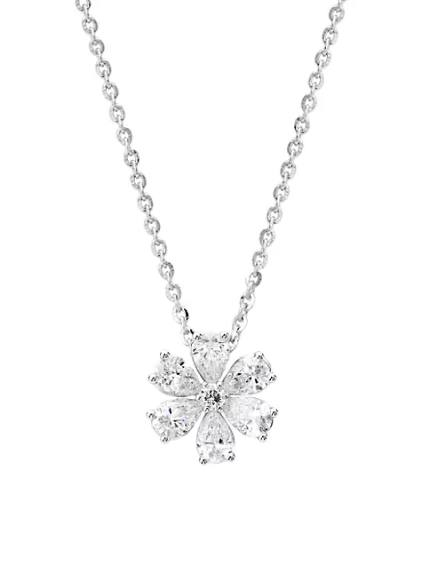 Saks Fifth Avenue Women's 14K White Gold & 1 TCW Natural Diamond Flower Pendant Necklace
