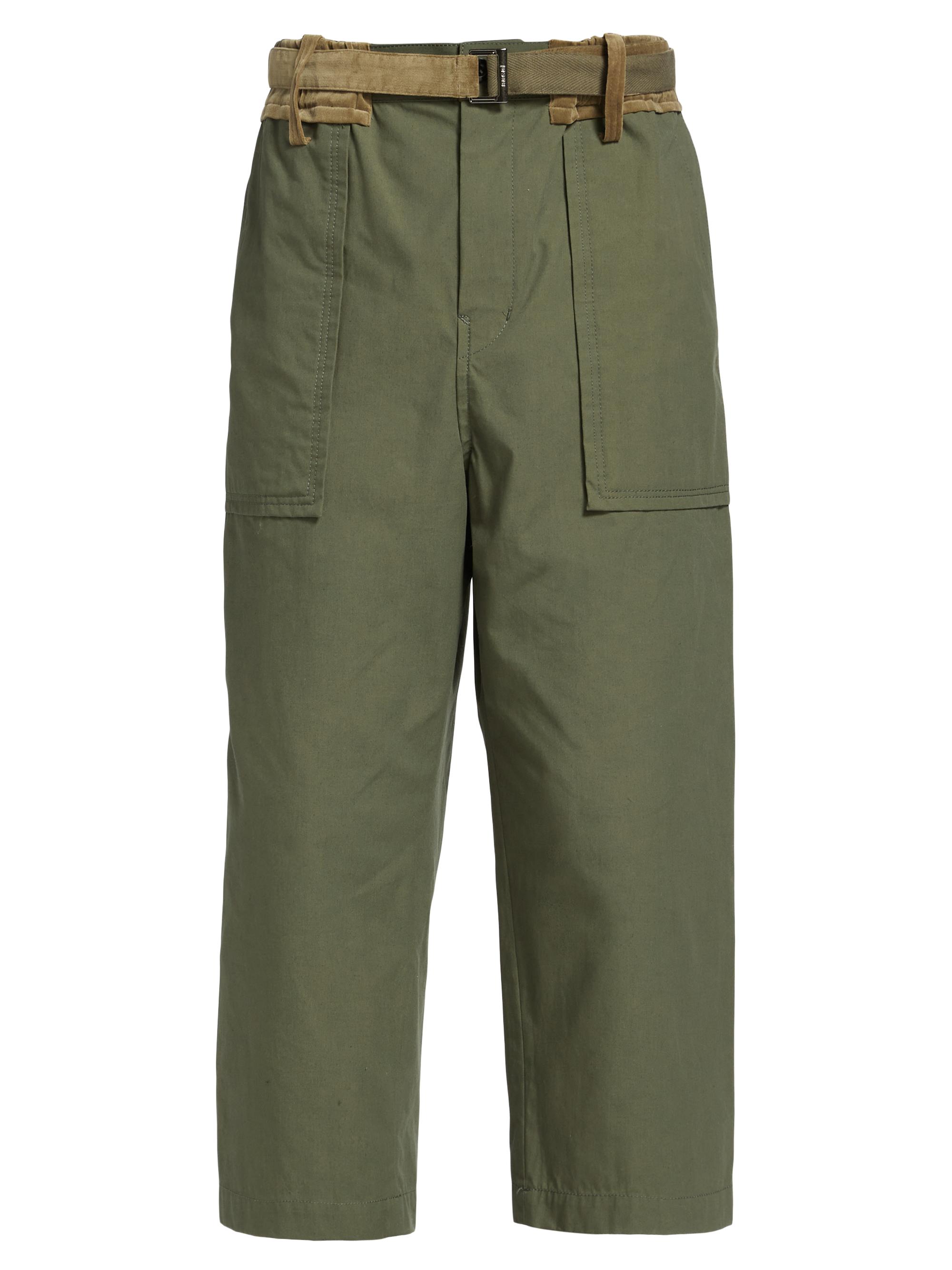 Sacai Men's Oxford Cotton-Blend Crop Pants - Khaki