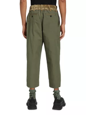 Sacai Men's Oxford Cotton-Blend Crop Pants - Khaki - Size Medium