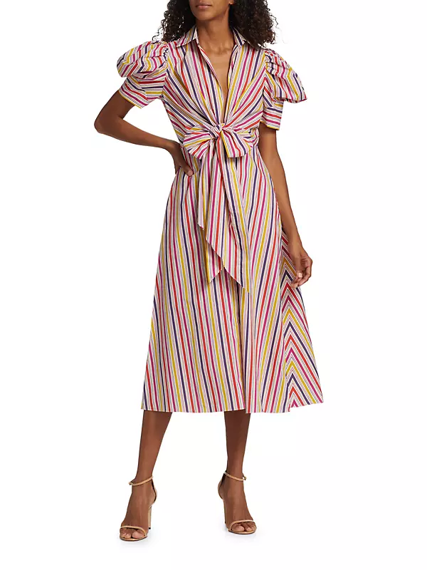 Roopal Striped Bow Midi-Dress