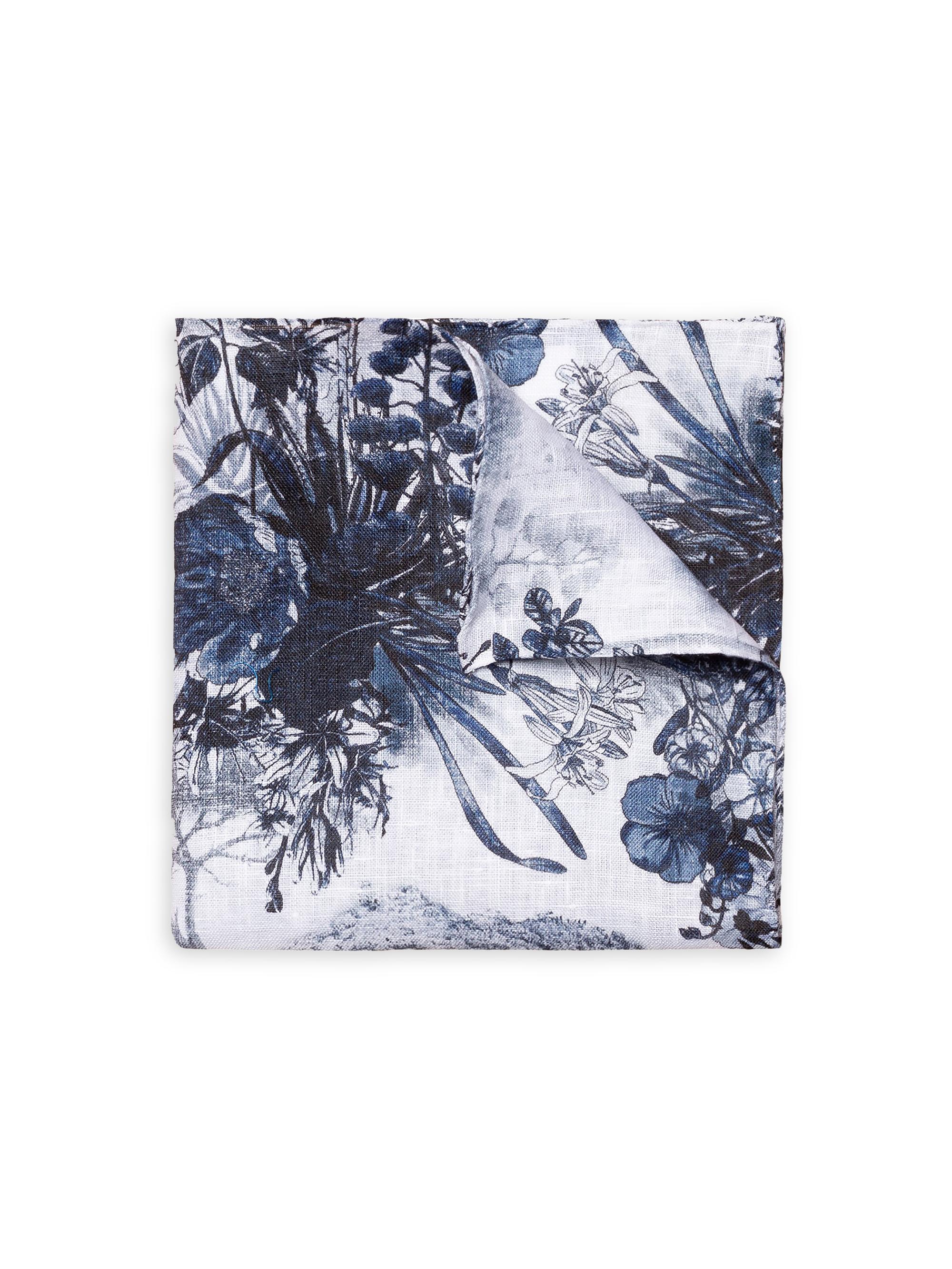 Eton Men's Floral Linen Pocket Square - Blue
