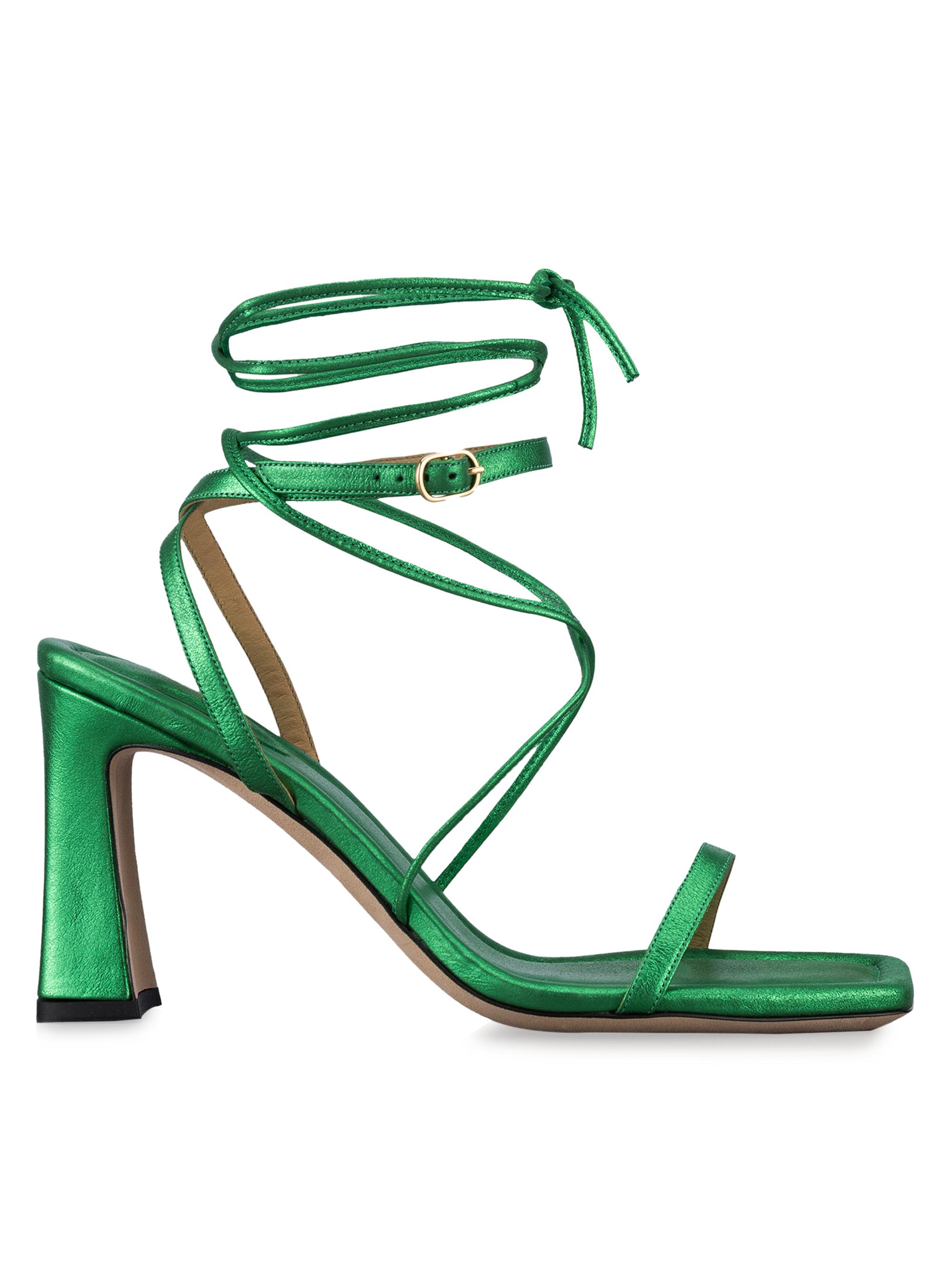 Frame Women's Le Ramona Metallic Leather Lace-Up Sandals - Peridot