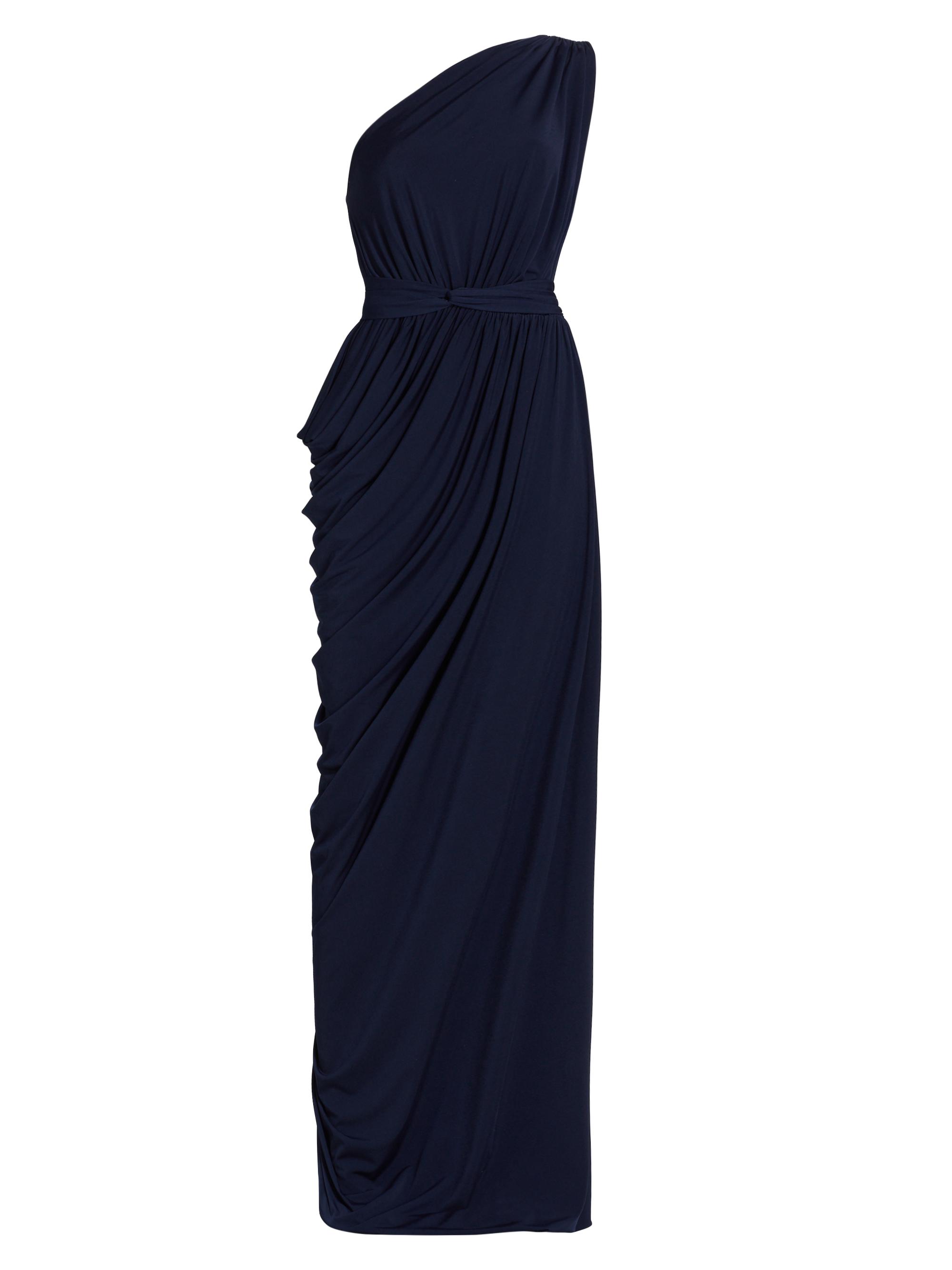 Michael Costello Collection Women's Eternity One-Shoulder Draped Gown - Navy