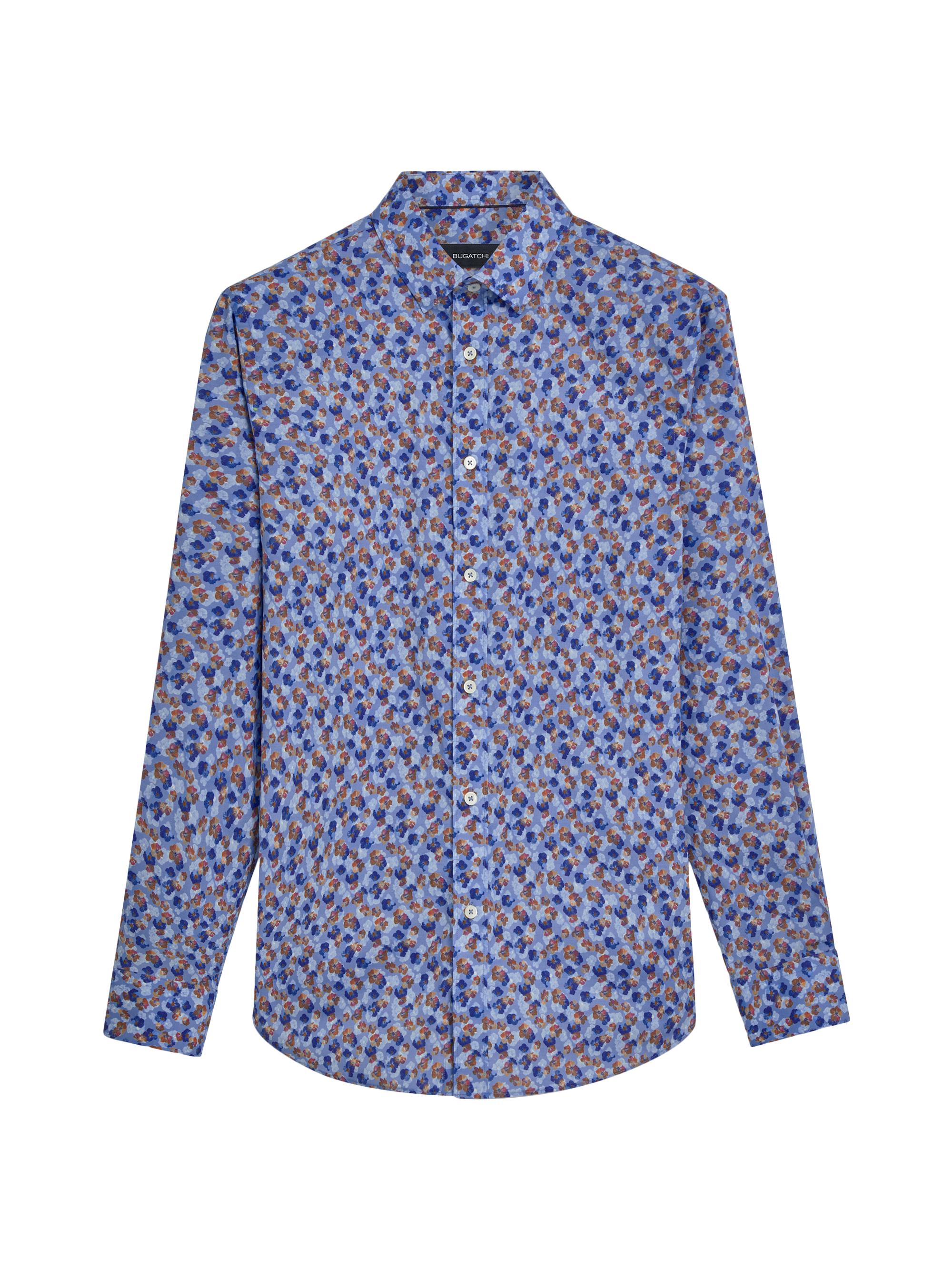Bugatchi Men's Stretch-Cotton Printed Shirt - Air Blue
