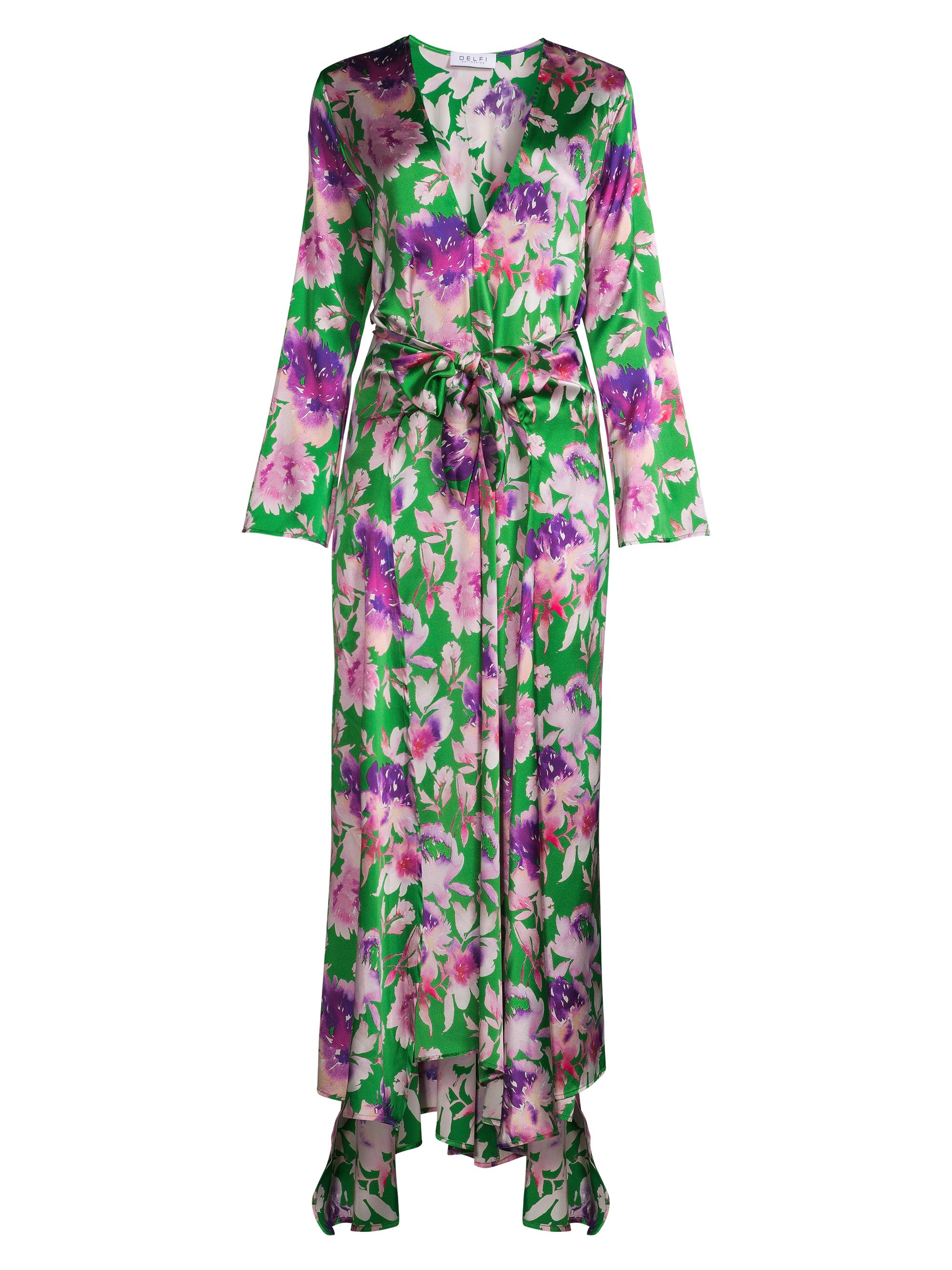 Delfi Women's Yvonne Floral Tie-Front Dress - Green Flower