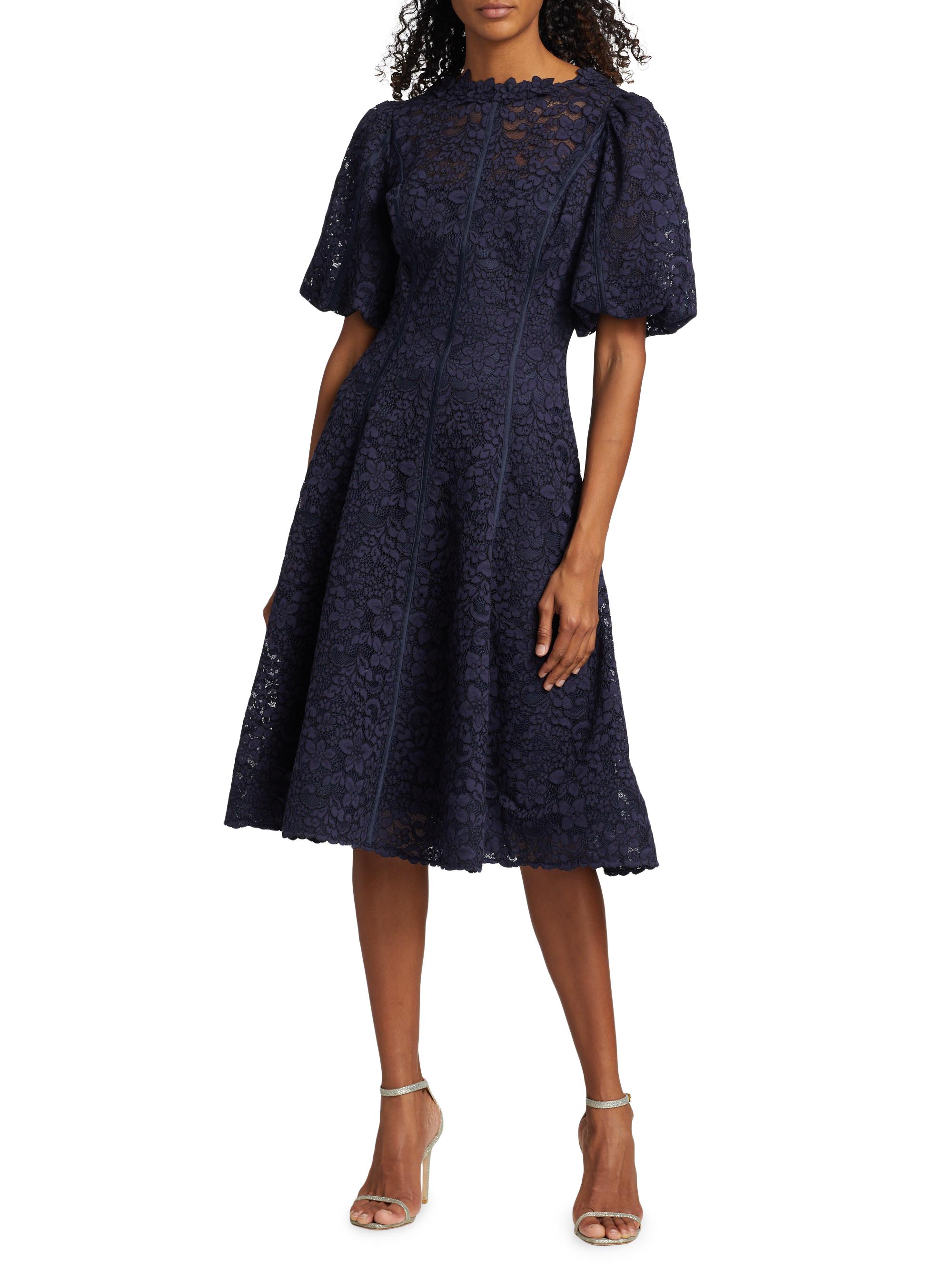 Teri Jon by Rickie Freeman Balloon-Sleeve Floral Lace Cocktail Dress | Saks  Fifth Avenue