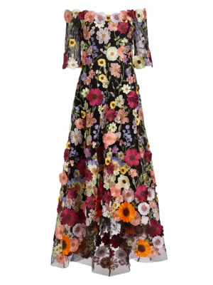 Teri Jon by Rickie Freeman Women's Embroidered Floral Gown - Black Multi