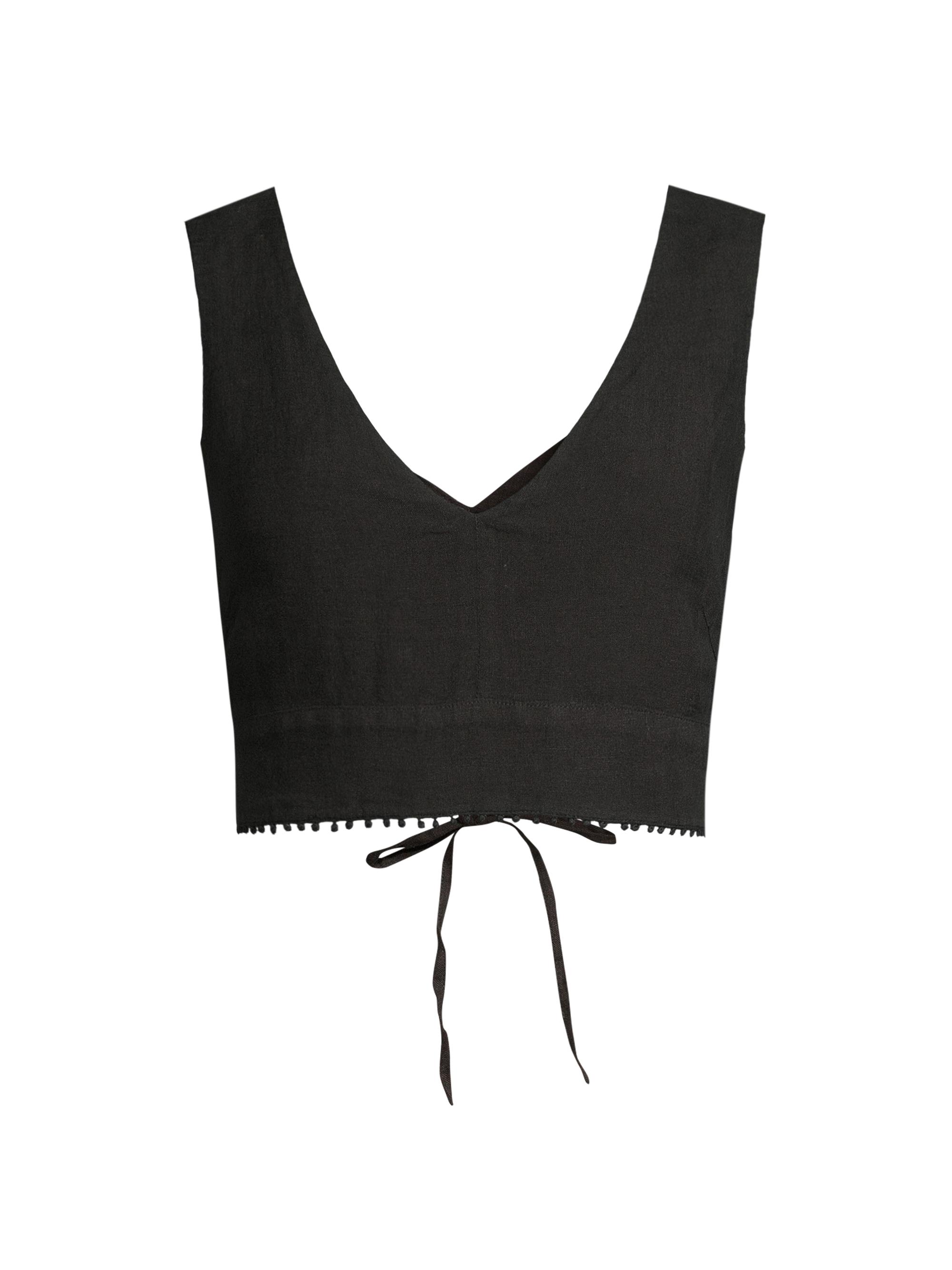 120% Lino Women's Lace-Up Linen Crop Top - Black