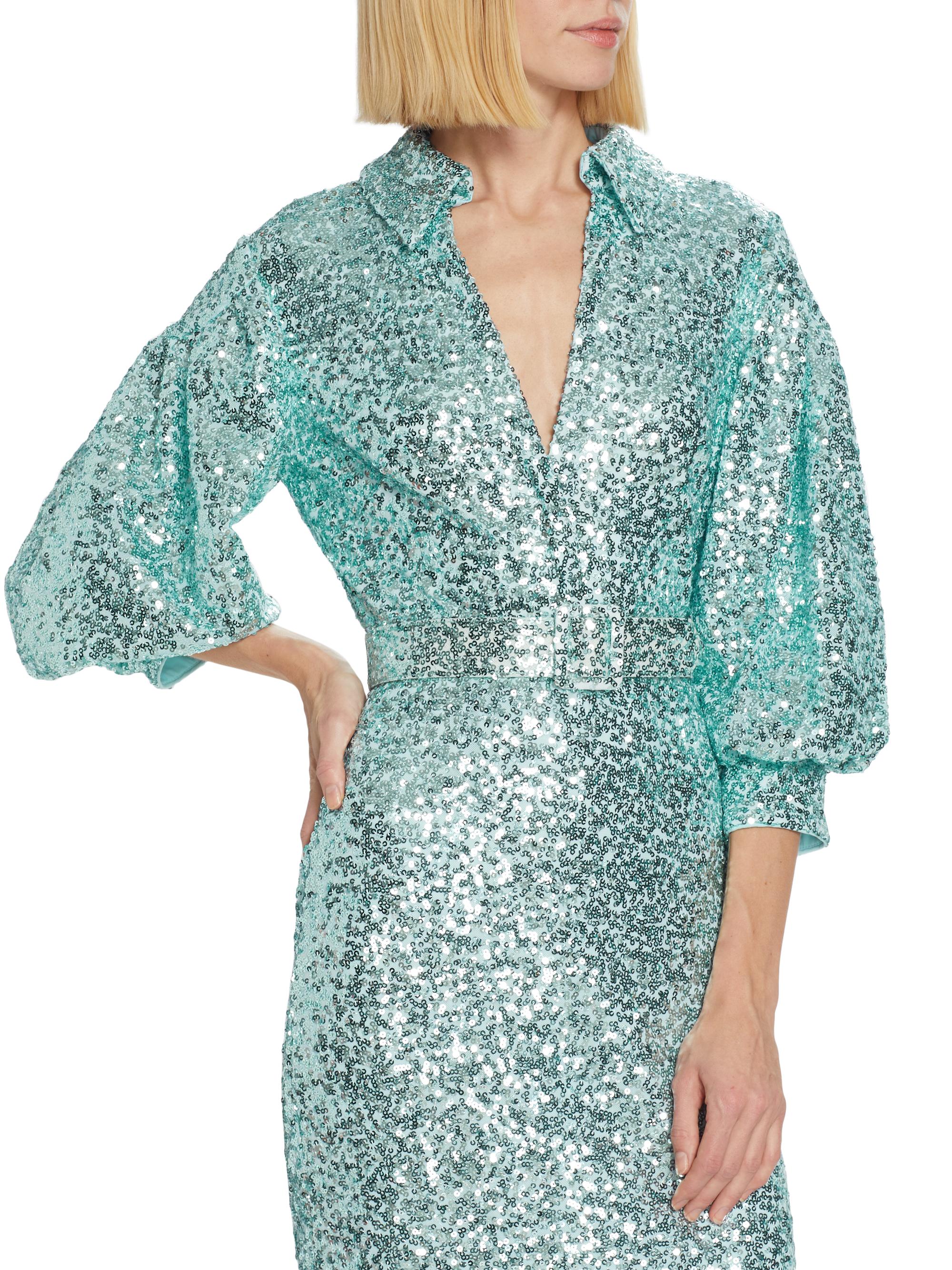 badgley mischka sequin shirt dress Badgley Mischka Women's Eyelet Lace Belted Midi-Dress - Yellow