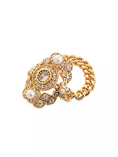 Collage Goldtone, Cubic Zirconia & Faux Pearl Statement Ring
