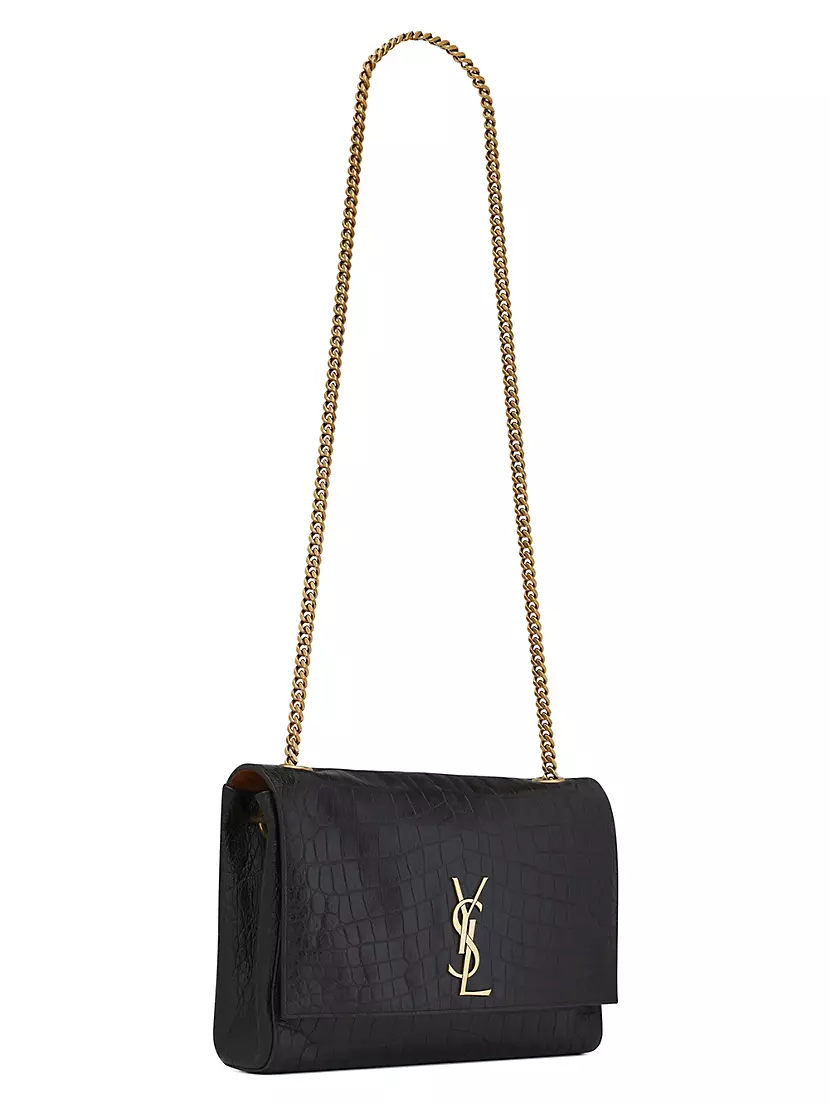 Saint Laurent Kate Medium Croc Embossed Leather Shoulder Bag