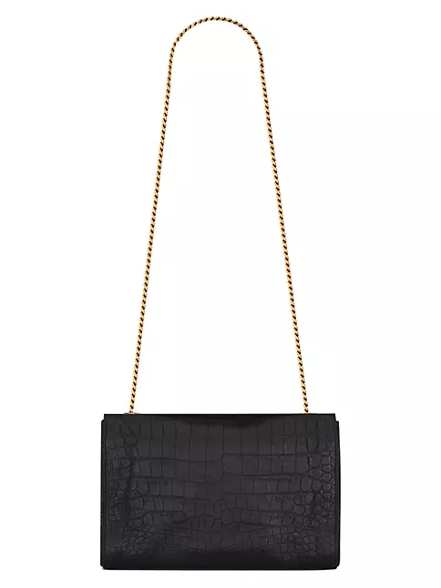 Saint Laurent Kate Medium Chain Bag In Raffia And Smooth Leather