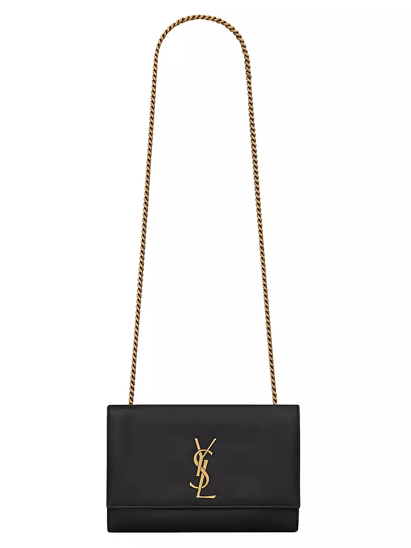 SAINT LAURENT Kate small glossed-leather and suede shoulder bag