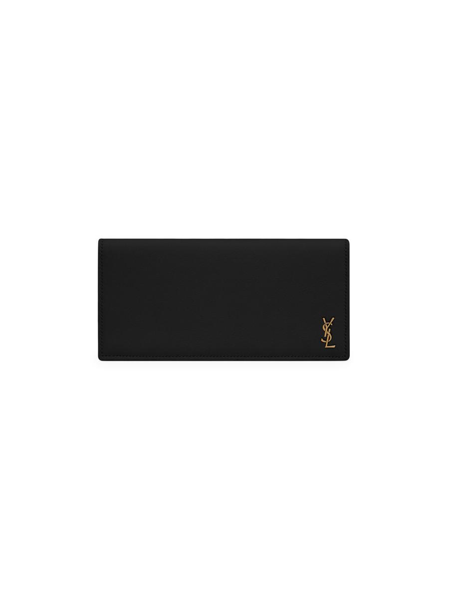 Saint Laurent Tiny Cassandre Flat Wallet in Grained Leather